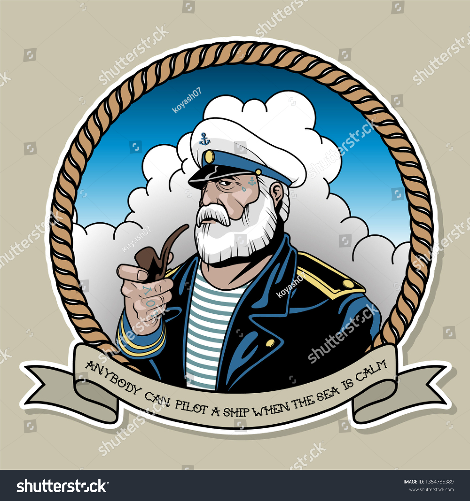 Old Grey Captain Smoking Pipe Rope Stock Vector (Royalty Free ...