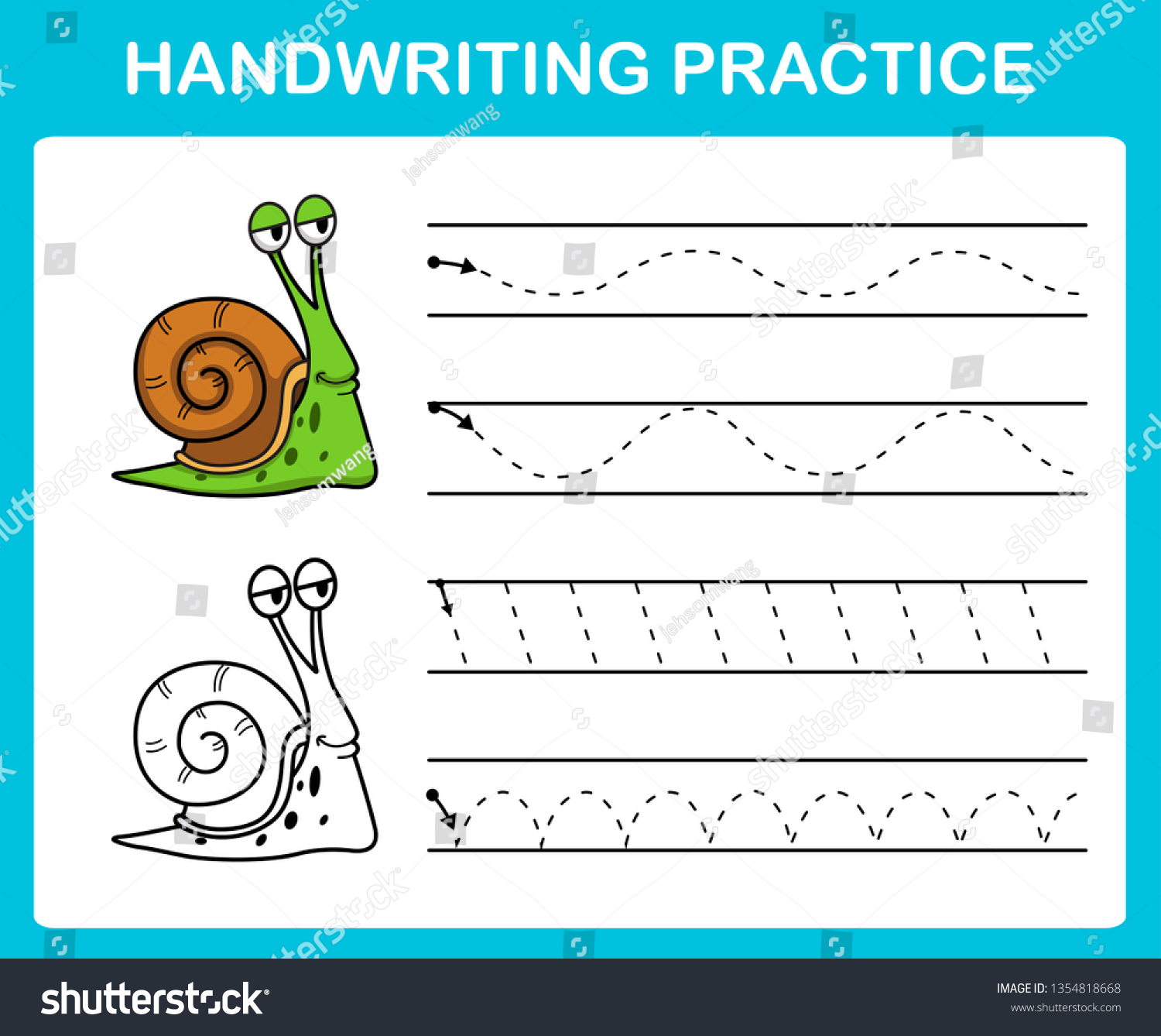 Handwriting Practice Sheet Illustration Vector Snail Stock Vector 