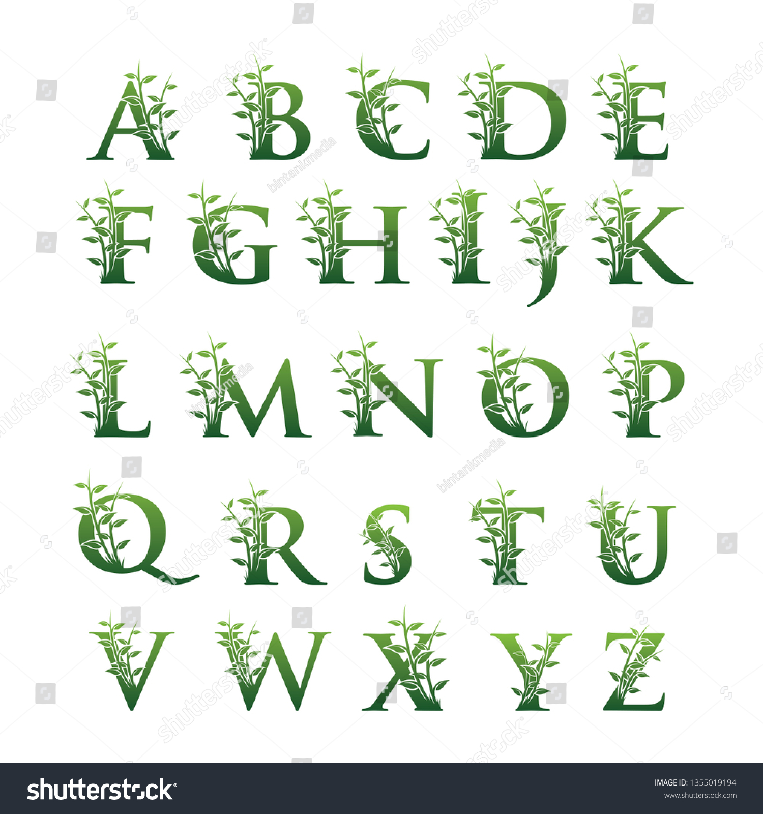 Set Simple Green Plant Font Uppercase: เวกเตอร์สต็อก (ปลอดค่าลิขสิทธิ์ ...