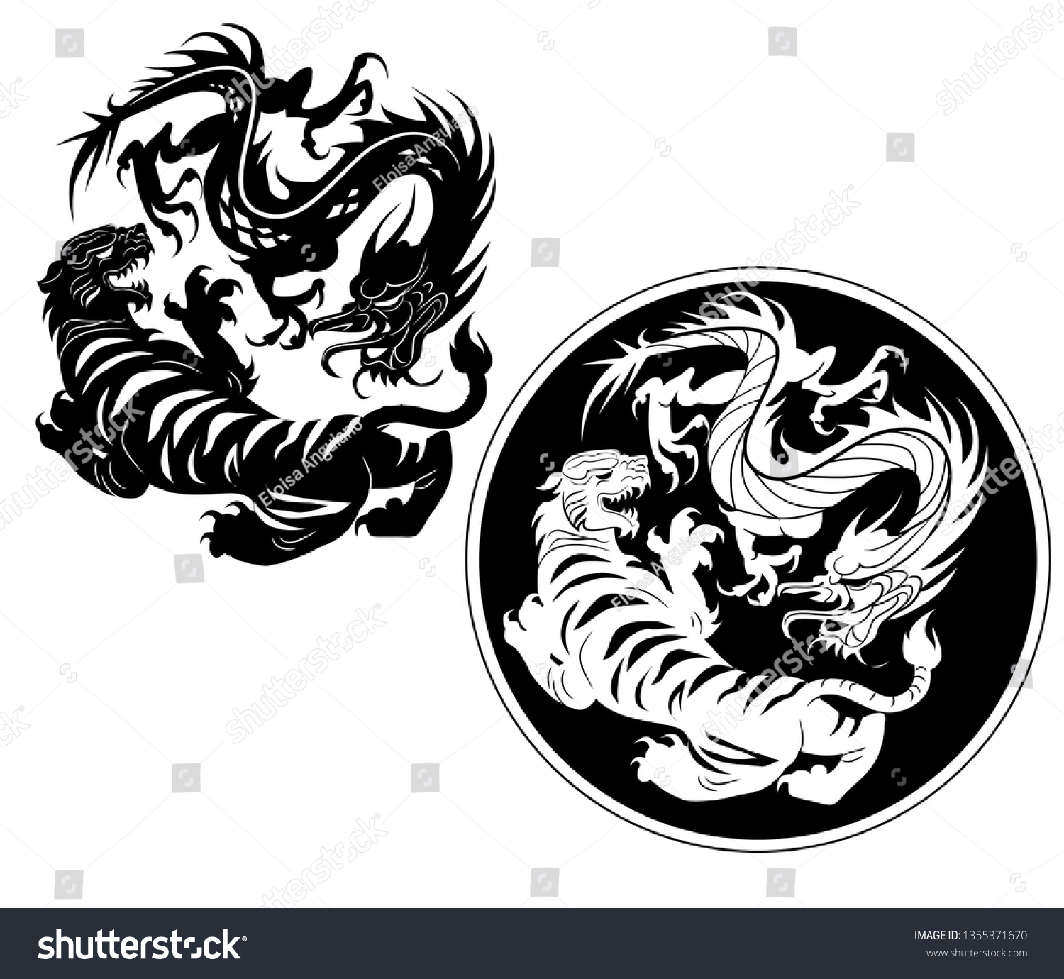 Китайский дракон и тигр вектор