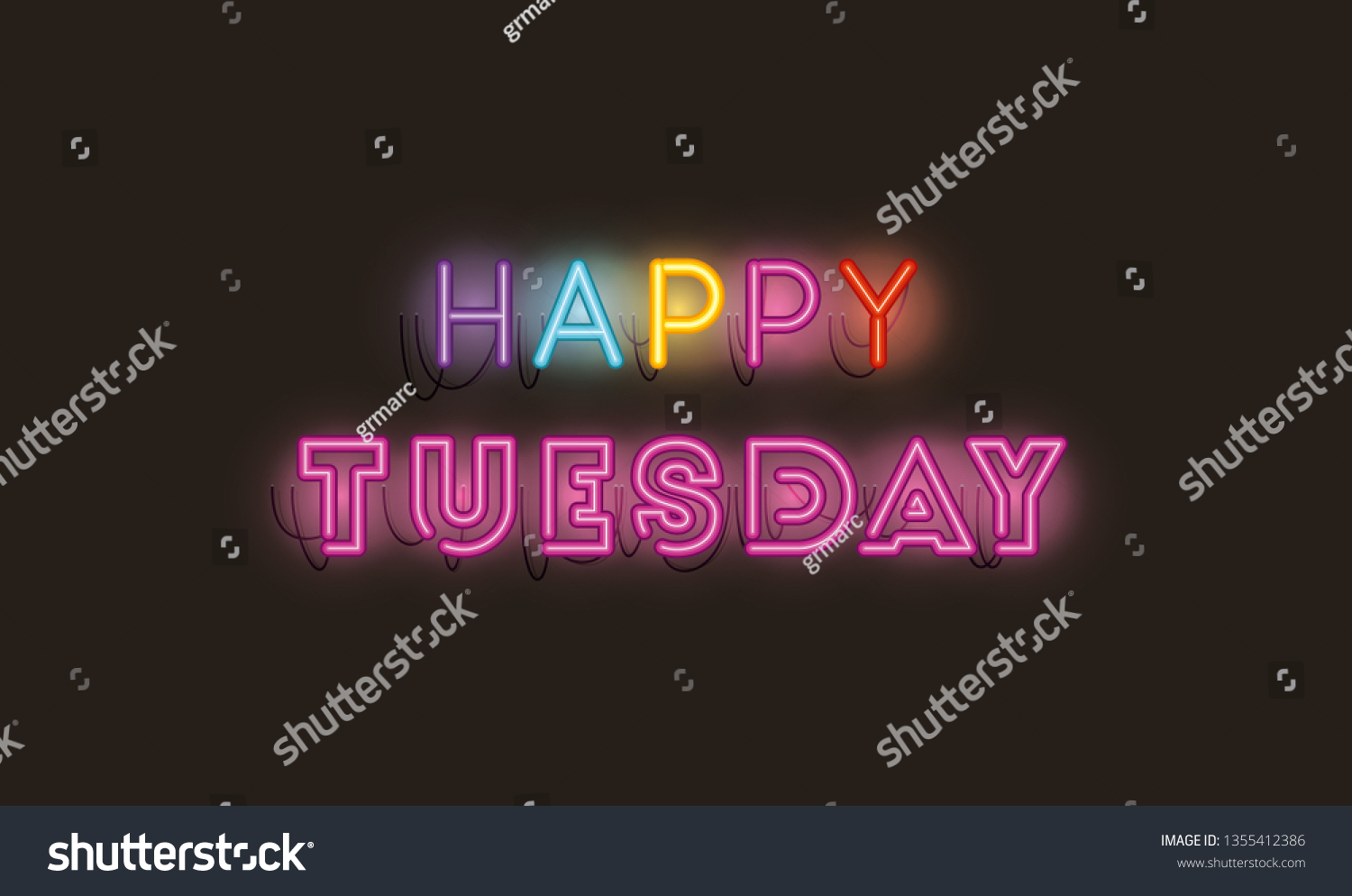 Happy Tuesday Fonts Neon Lights Stock Vector (Royalty Free) 1355412386