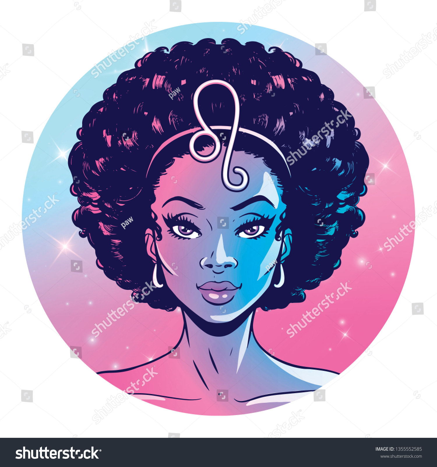 Leo Zodiac Sign Artwork Beautiful Girl Stock Illustration 1355552585 ...