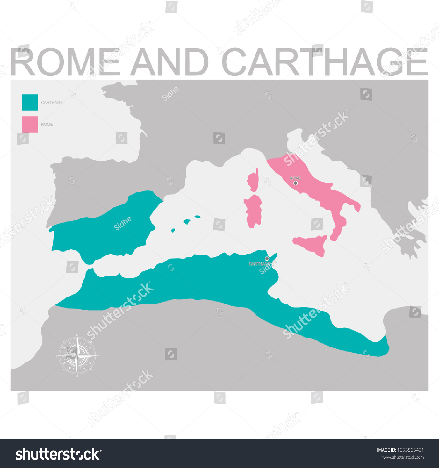 Stock Vector Vector Map Of The Rome And Carthage Territory 1355566451 