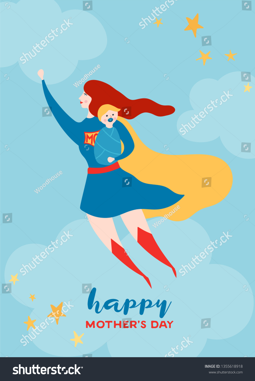 Mothers Day Greeting Card Super Mom Stock Vector Royalty Free 1355618918 Shutterstock