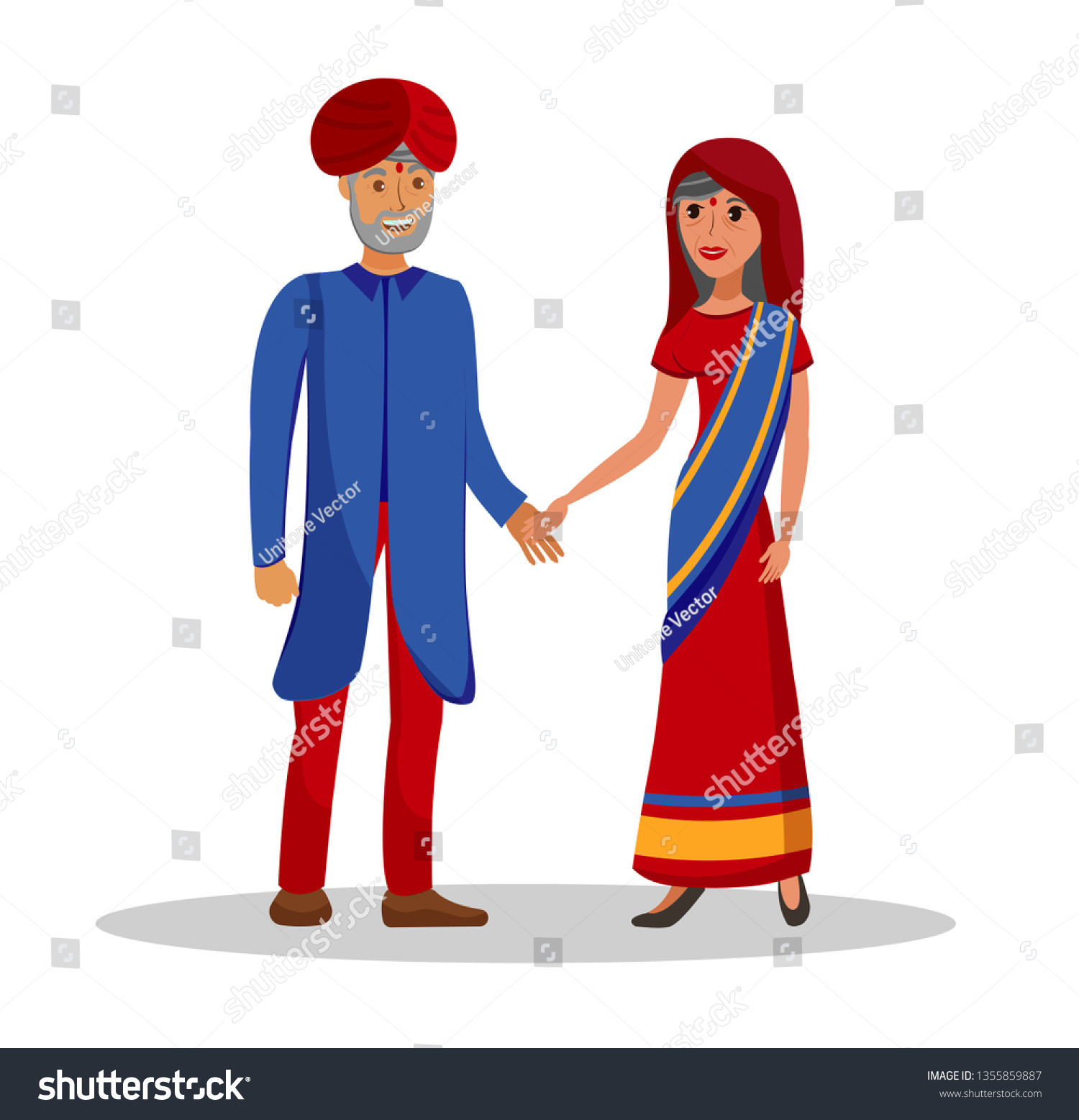 Old Indian Couple Husband Wife Illustration Stock Vector (Royalty Free ...