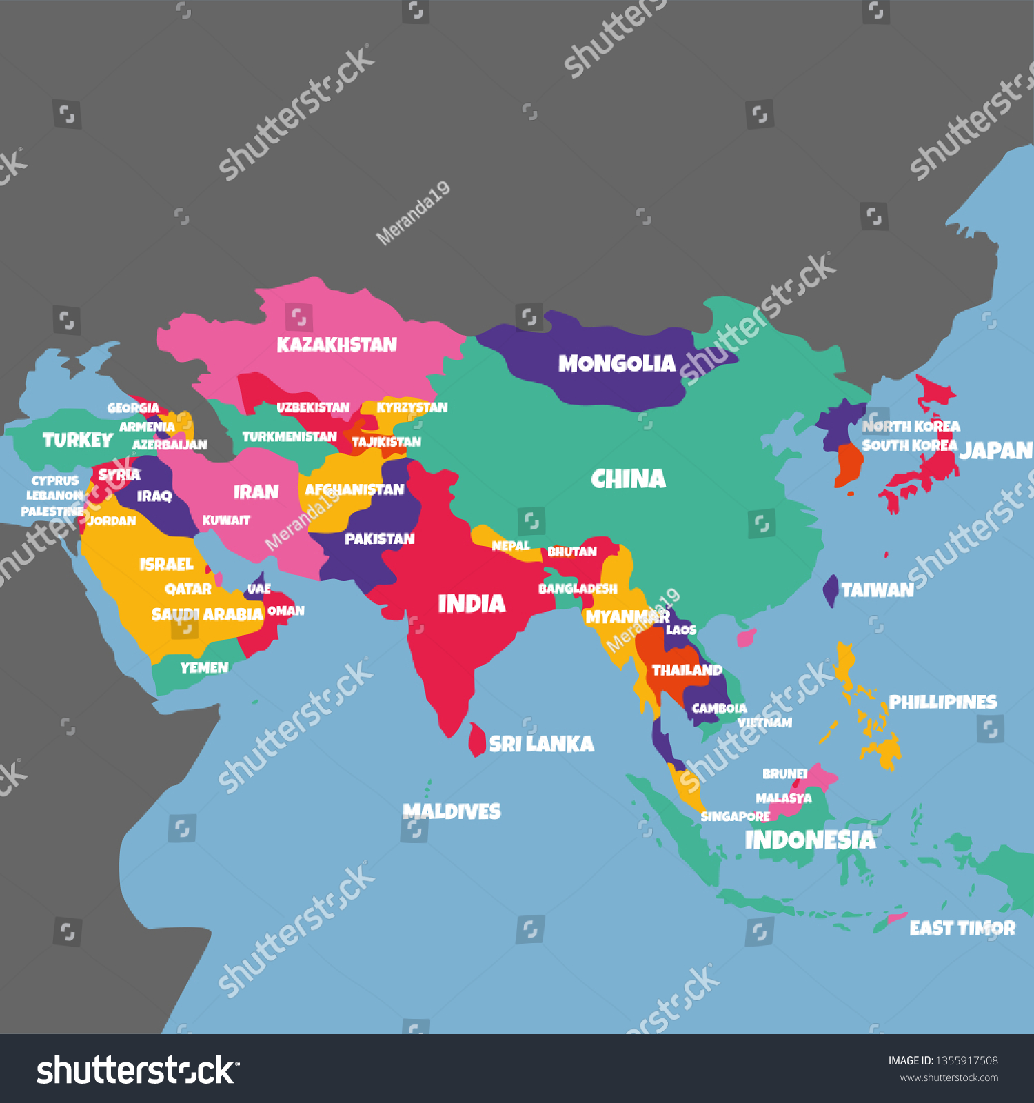 Asia Map Name Countries Illustration Vector Stock Vector (Royalty Free ...