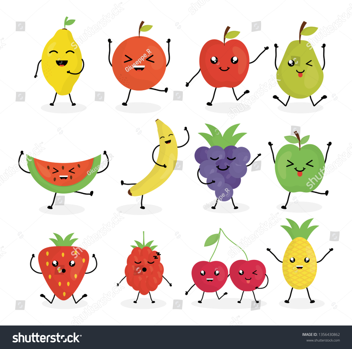 Fresh Fruits Kawaii Characters Stock Vector (Royalty Free) 1356430862 ...