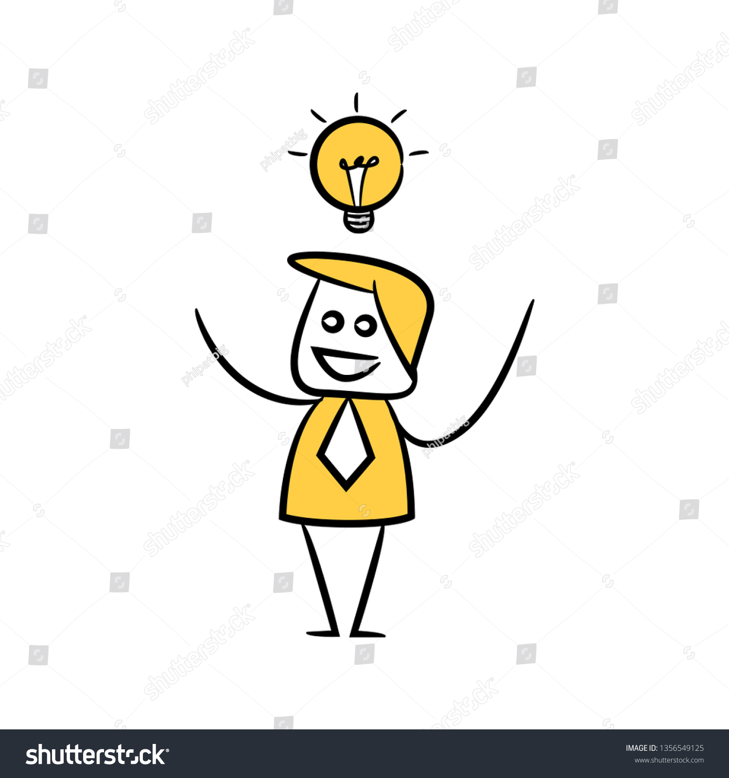 Doodle Stick Figure Businessman Thinking Idea Stock Vector (Royalty ...