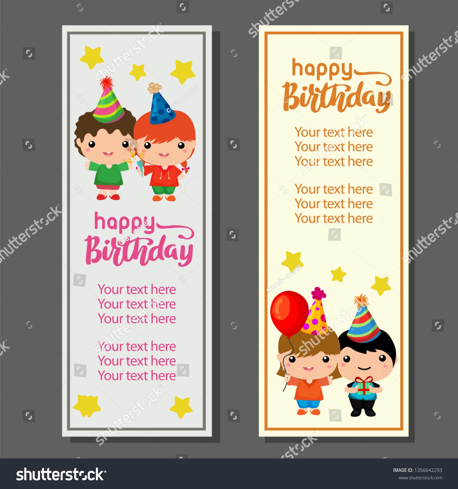 Cute Cartoon Happy Birthday Vertical Banner Stock Vector (Royalty Free ...