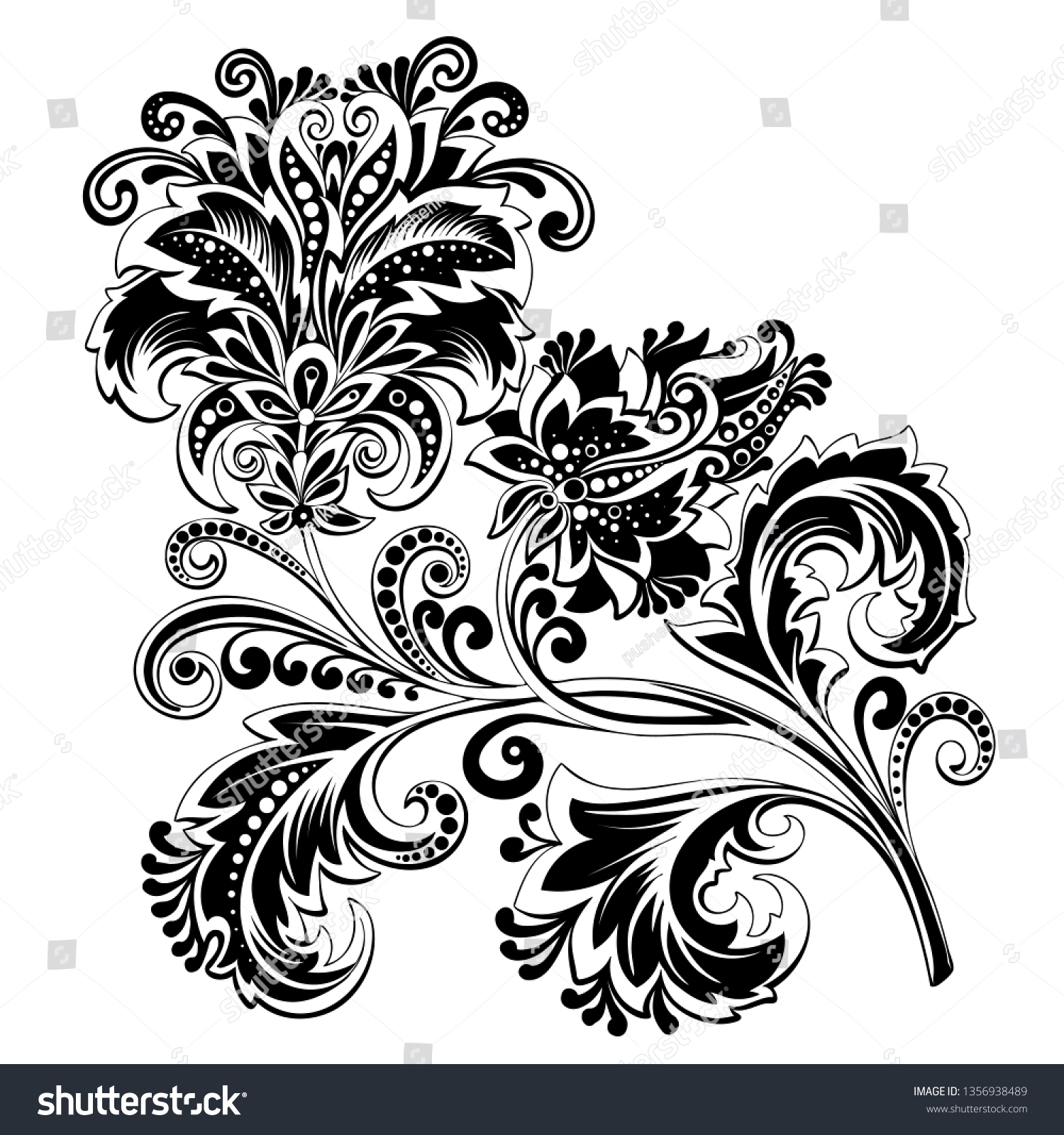 Vector Black White Floral Clipart Tattoo Stock Vector (Royalty Free ...