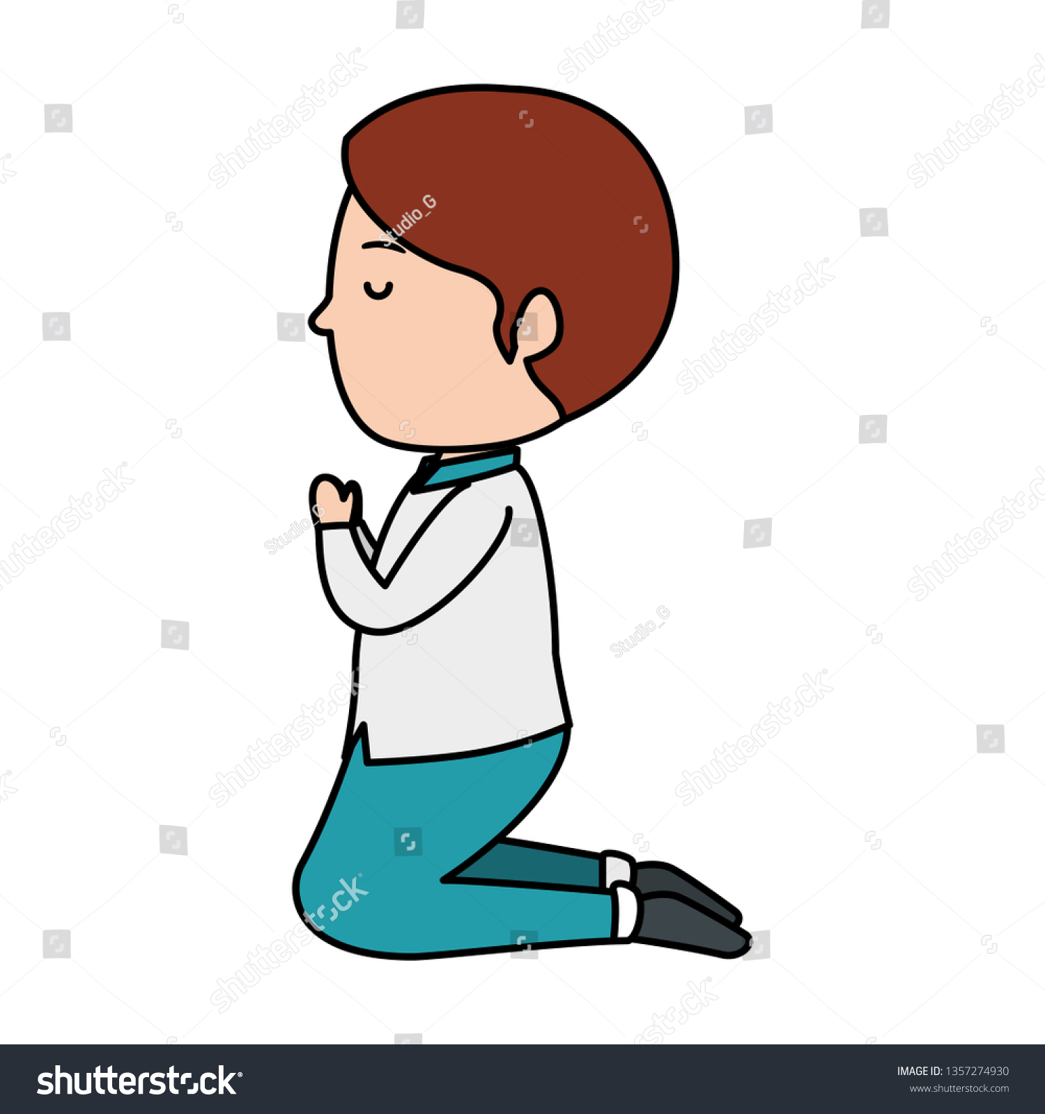 Little Boy Kneeling First Communion Stock Vector (royalty Free 