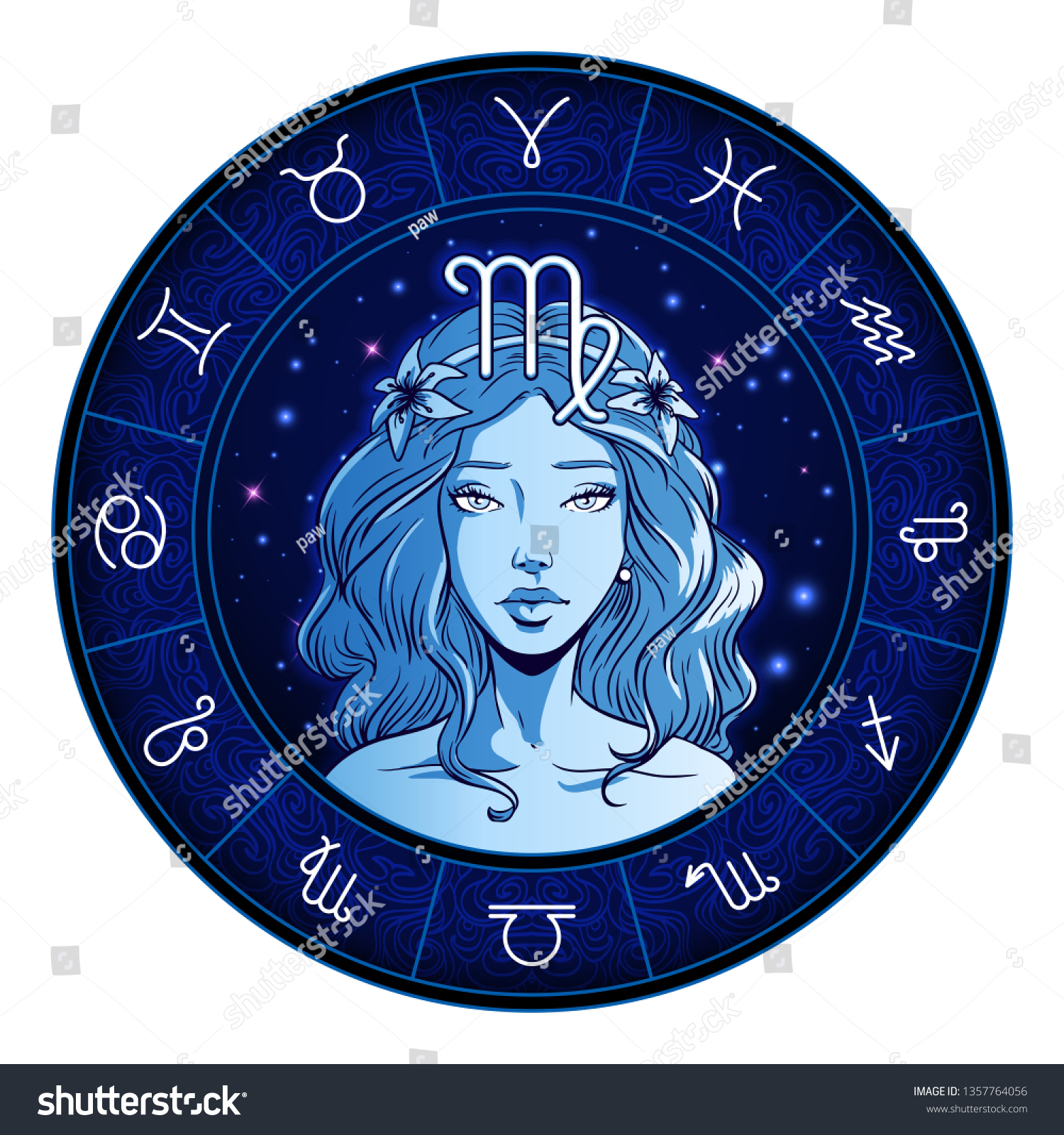 Virgo Zodiac Sign Artwork Beautiful Girl Stock Vector Royalty Free 1357764056 Shutterstock