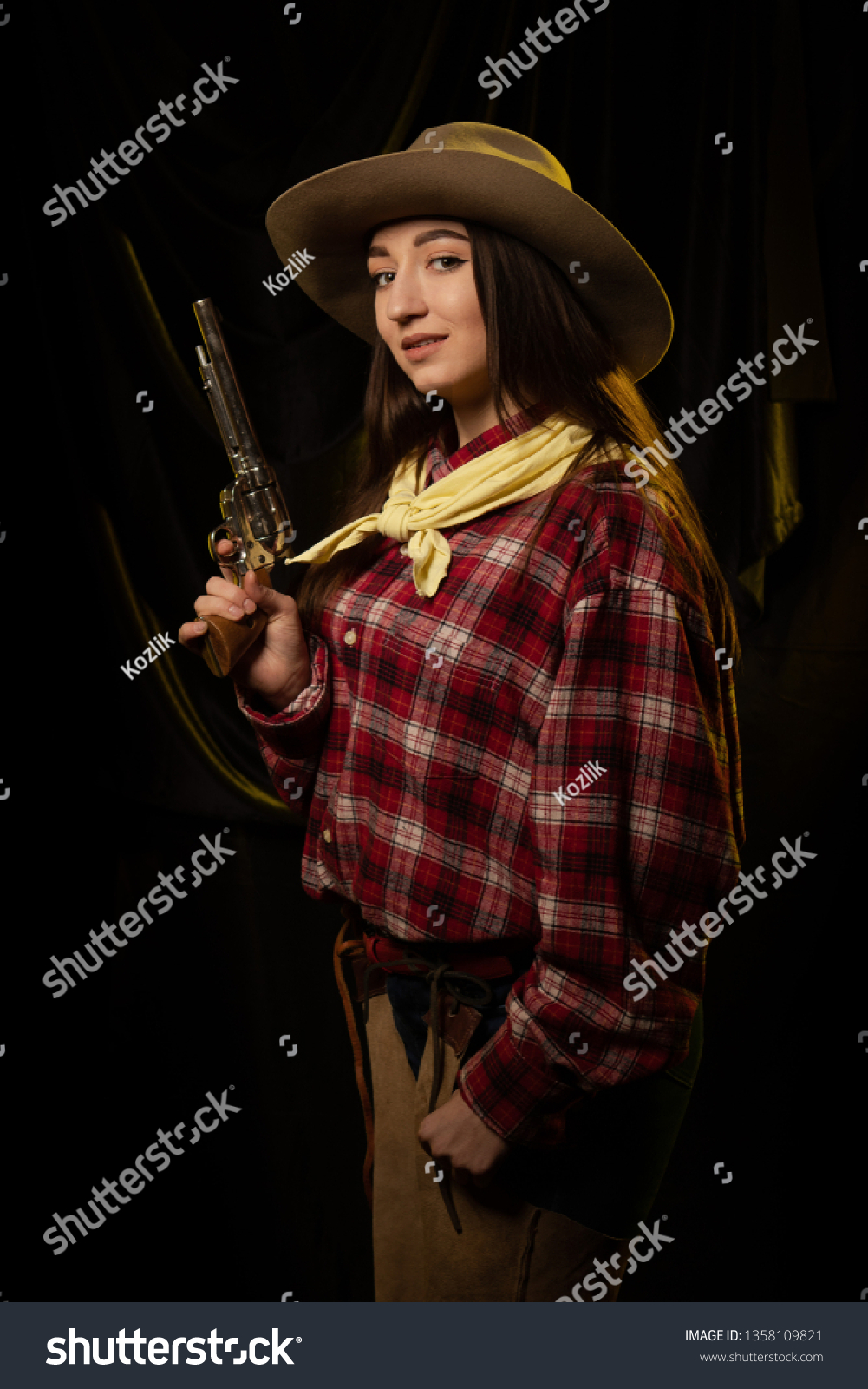 Cowgirl Girl Cowboy Hat Yellow Light Stock Photo 1358109821 | Shutterstock