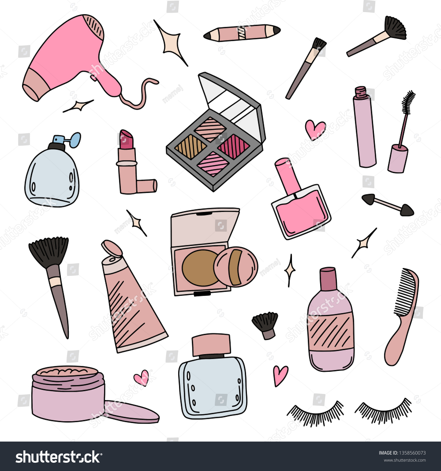 Hand Drawn Make Cosmetics Doodle Elements Stock Vector (Royalty Free ...