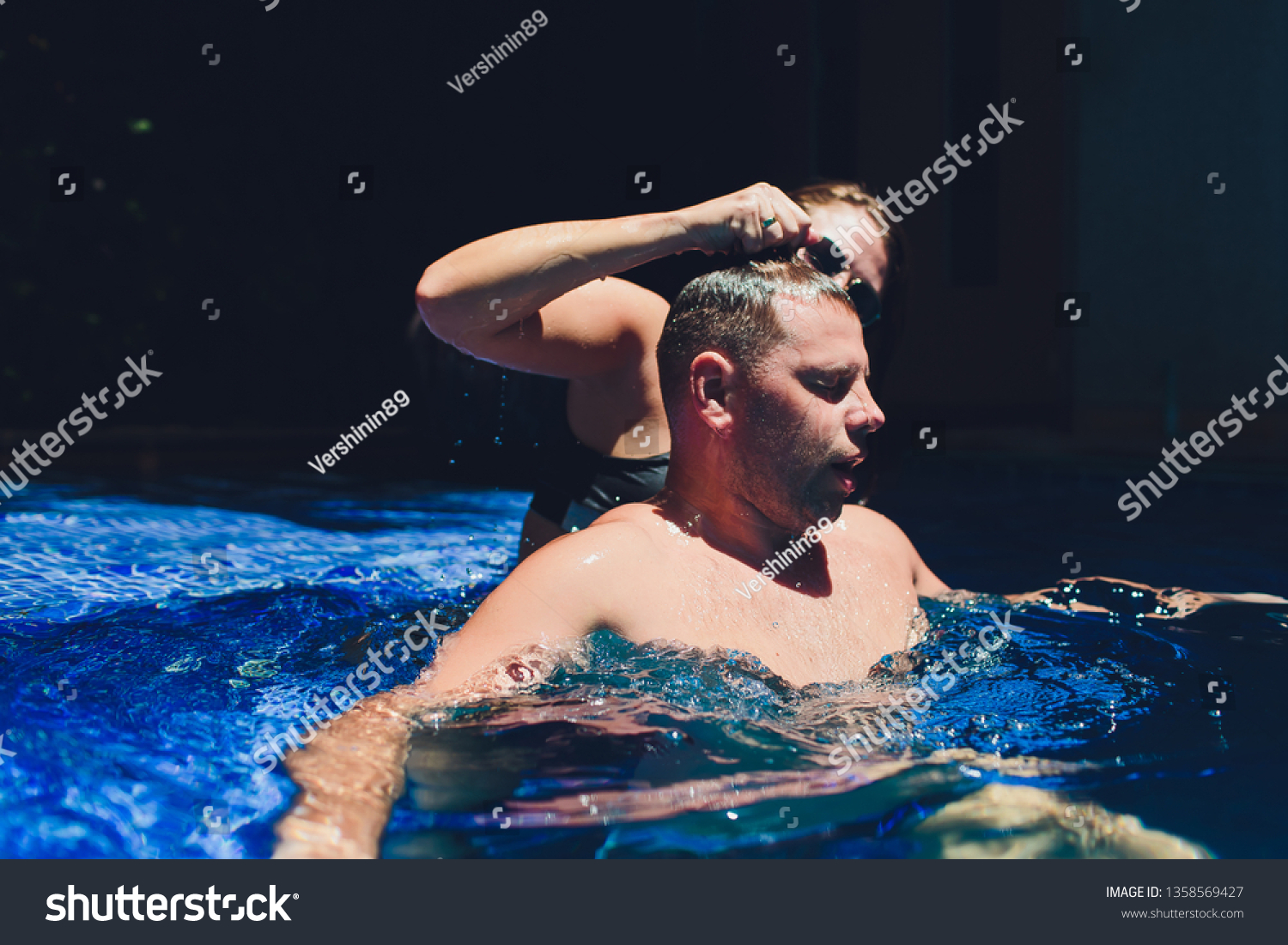 Woman Drowns Man Pool Stock Photo 1358569427 | Shutterstock