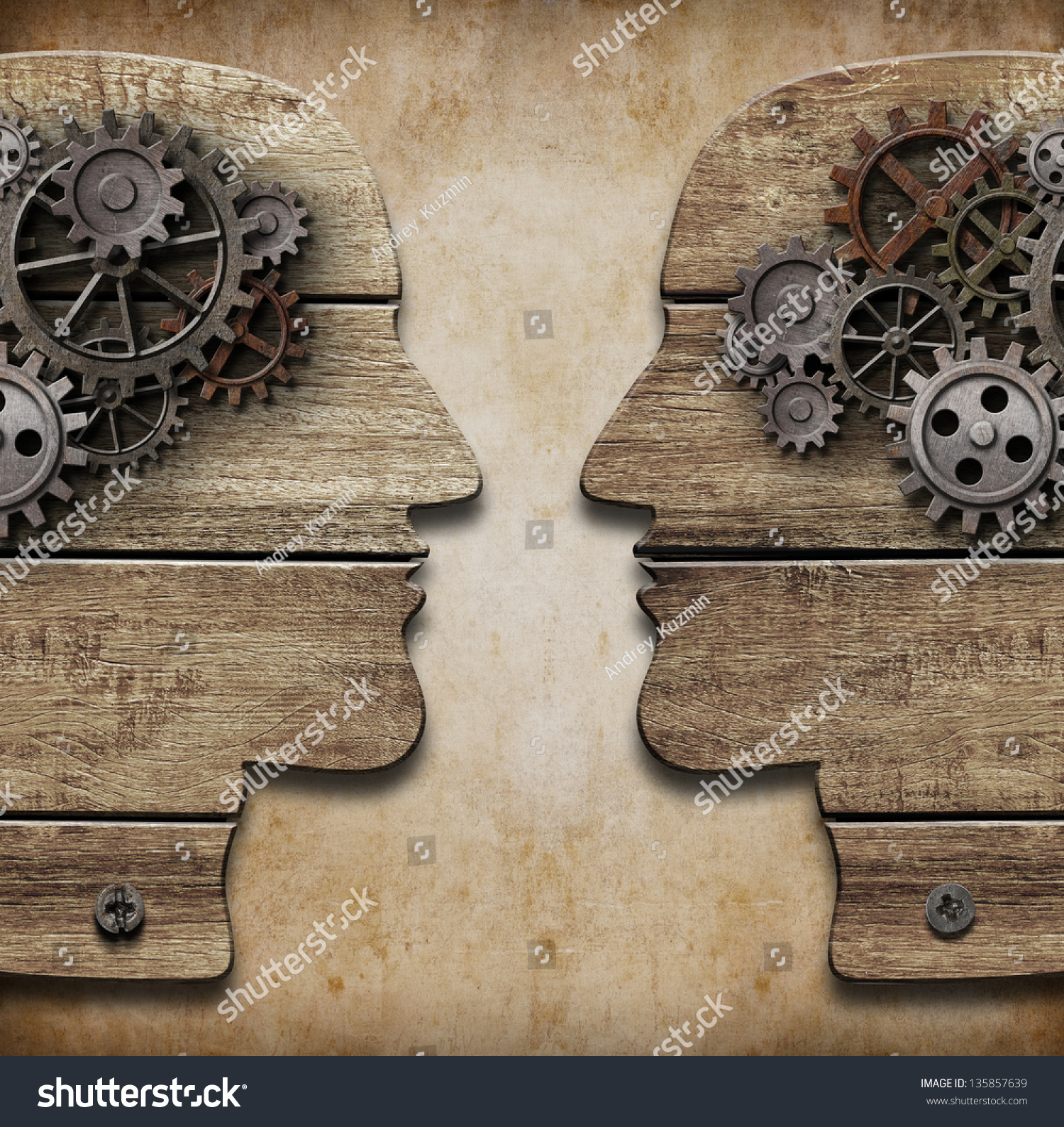 Two Human Head Silhouettes Cogs Gears Stock Illustration 135857639 ...