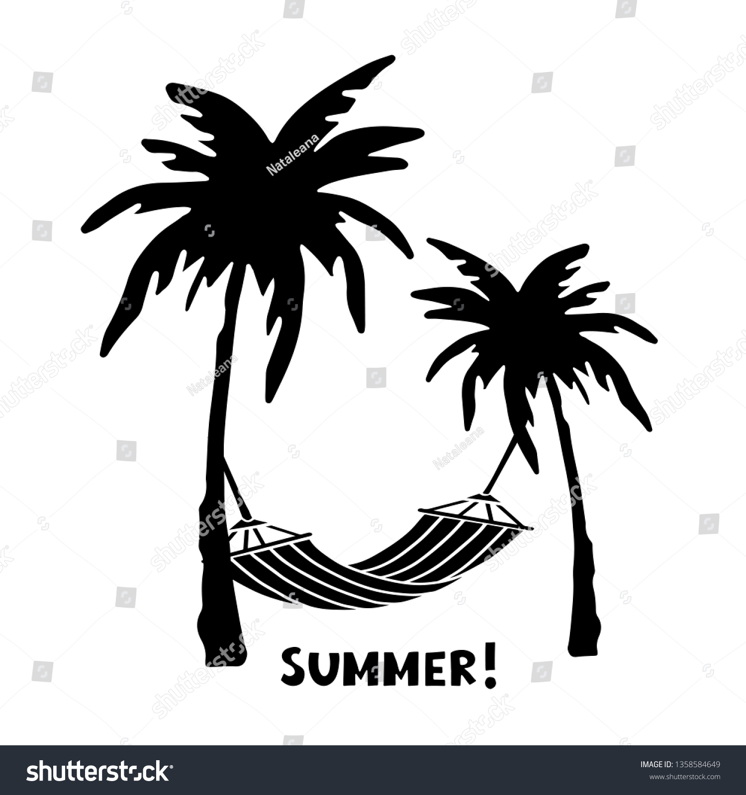 Palm Trees Hammock Black Silhouette Sketch Stock Vector (Royalty Free ...
