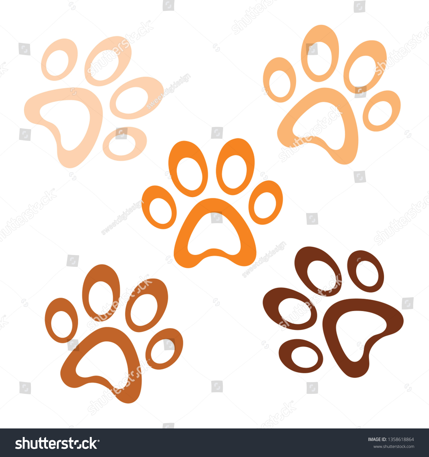 Brown Orange Paws Set Vector Icon Stock Vector (Royalty Free ...