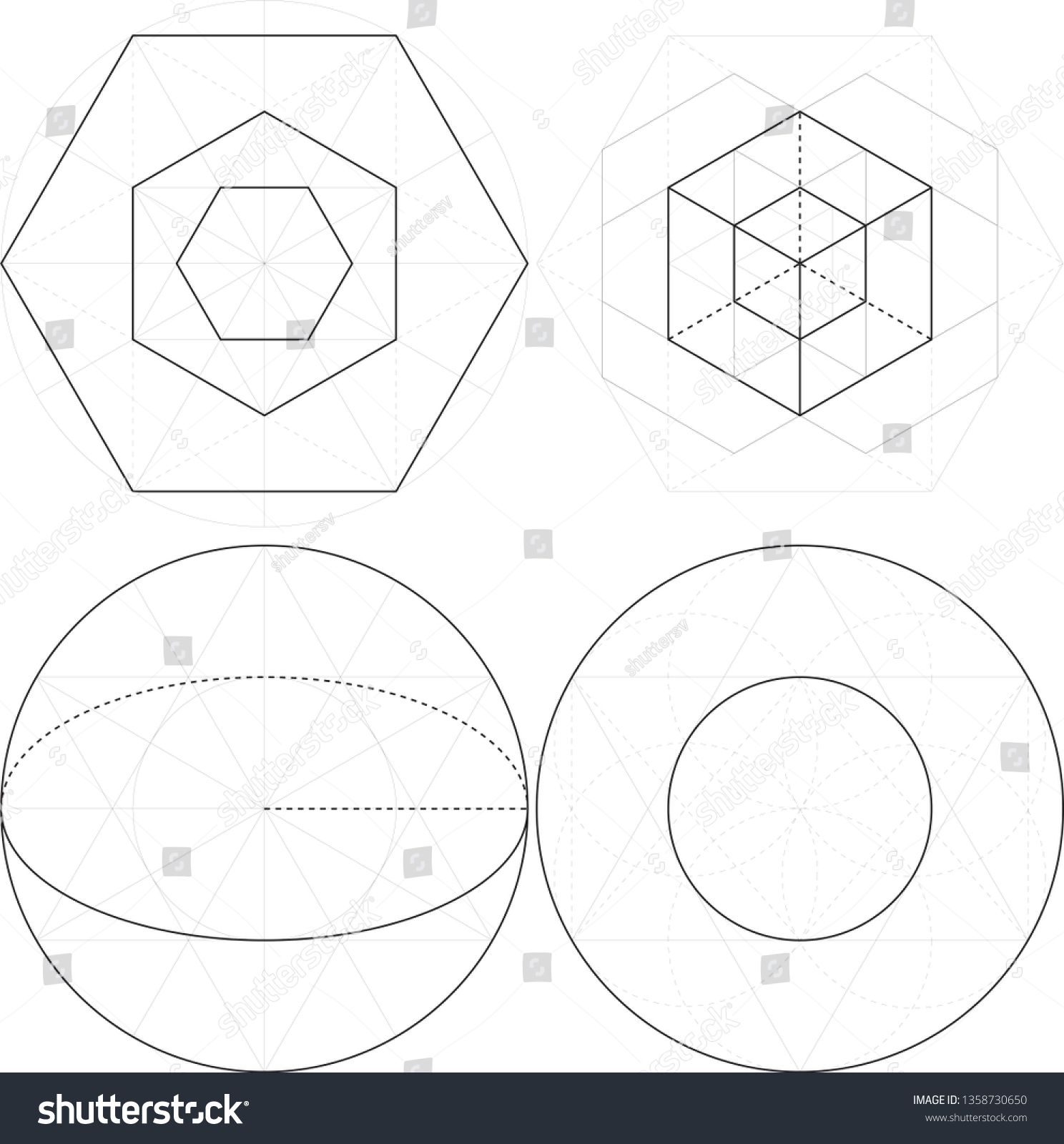 Hexagonal Grid Sacred Geometry Vectors Circular Stock Vector (Royalty ...