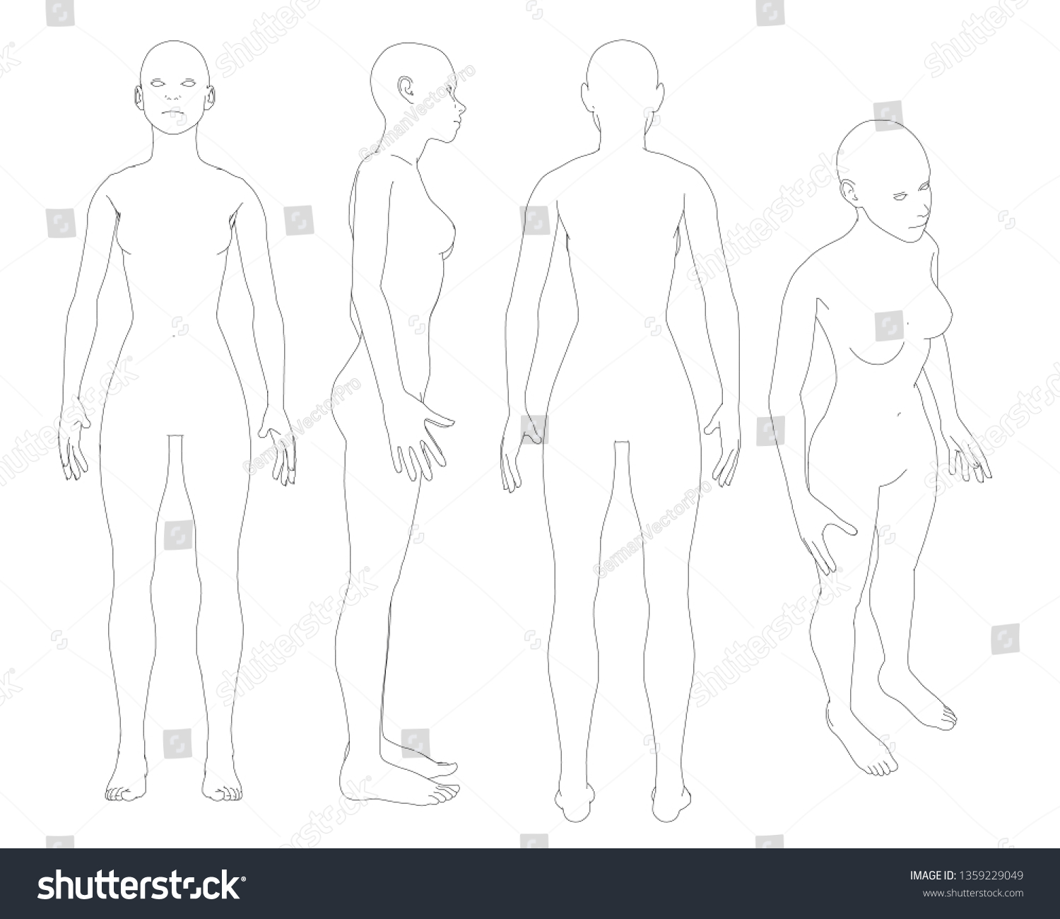 Set Contours Naked Girl Girl Different Stock Illustration Shutterstock