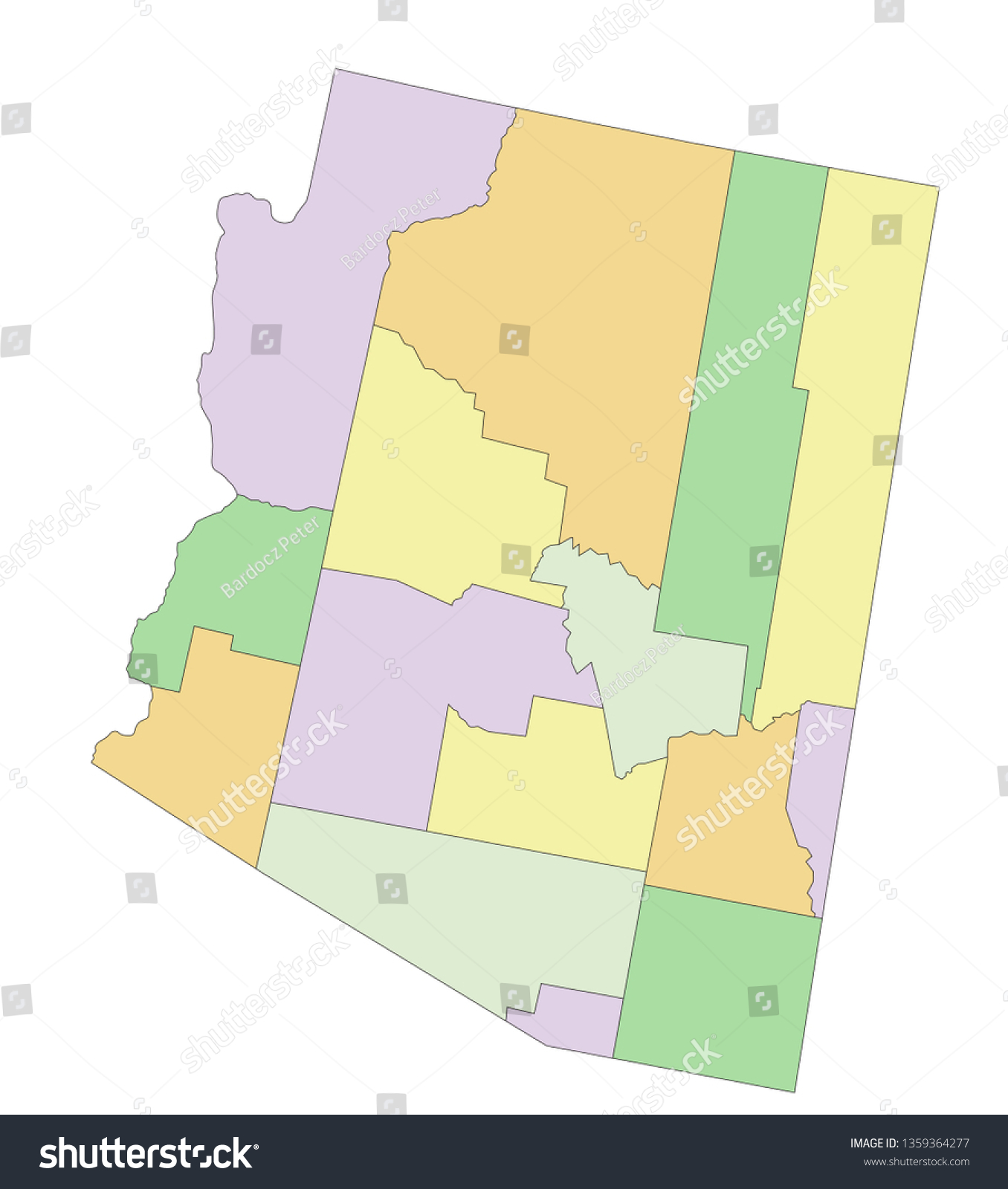 Arizona Highly Detailed Editable Political Map Stock Vector (Royalty ...