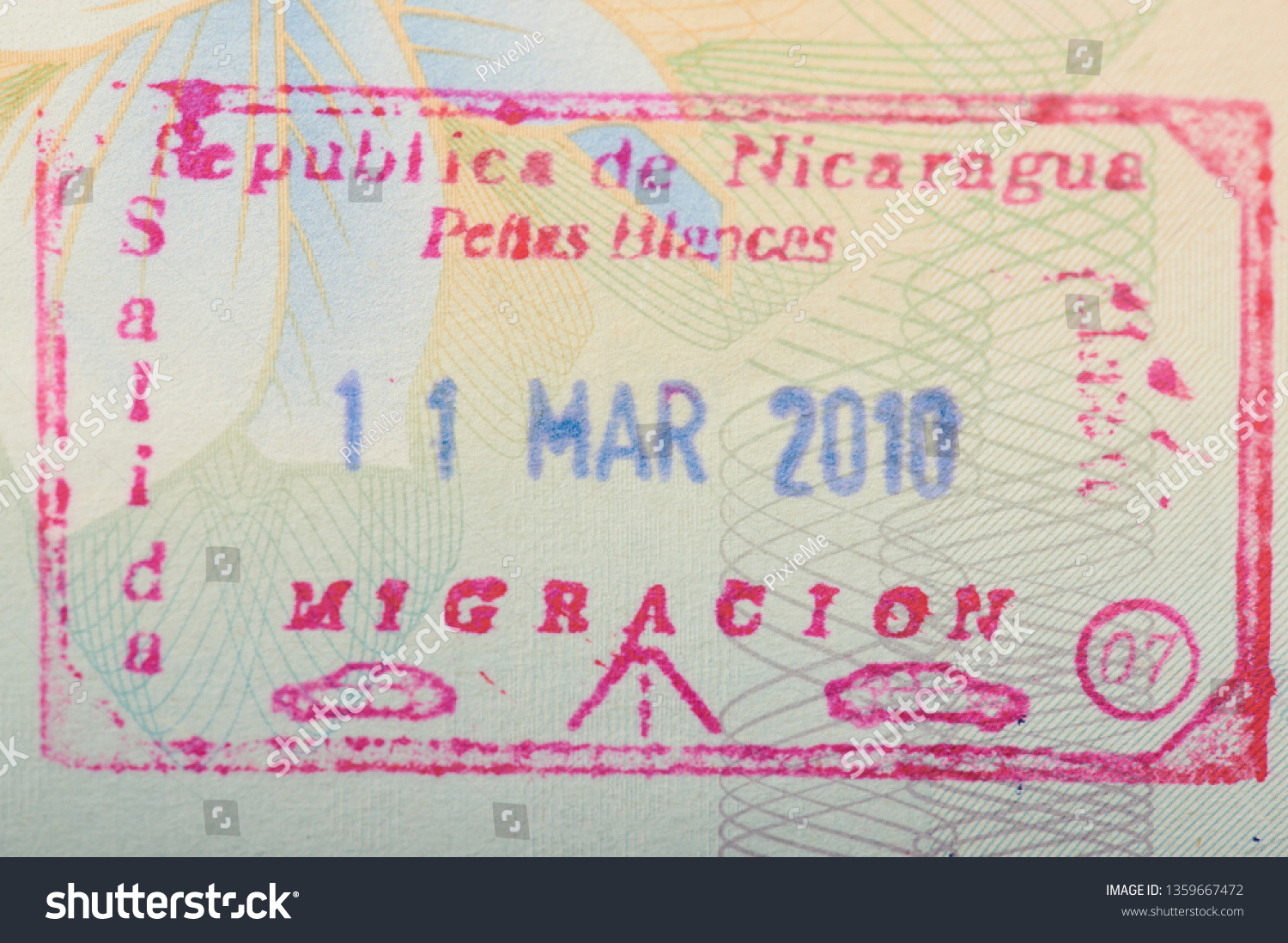 Nicaragua Customs Stamp On Passport Page Stock Photo 1359667472 ...