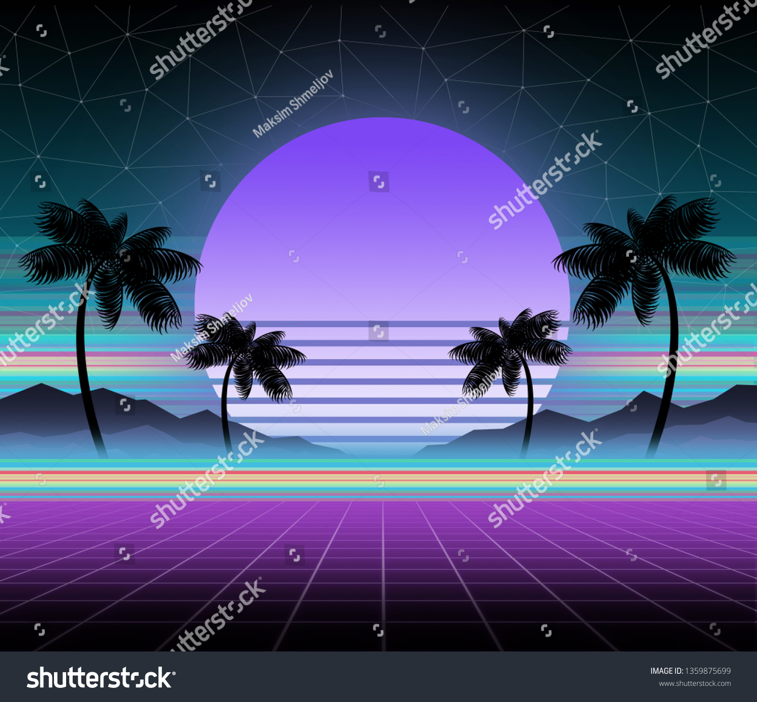 Glowing Neon Synthwave Retrowave Background Template Stock Illustration ...