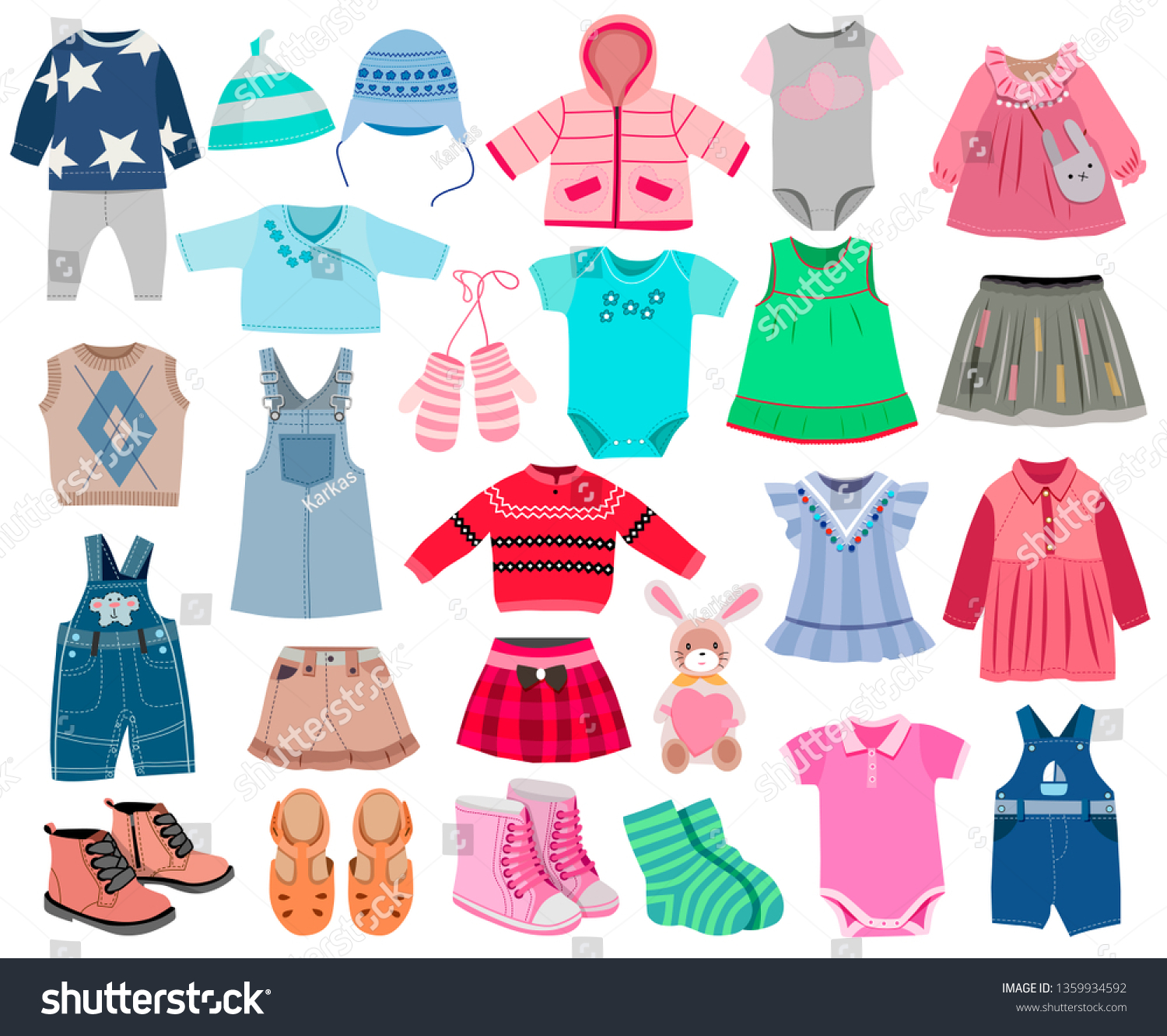 Collection Fashionable Childrens Clothing Isolated On Stock Vector ...