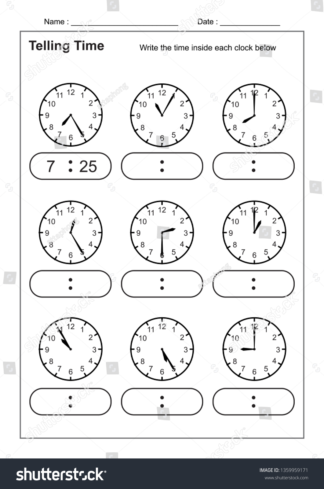 telling time telling time practice children stock vector royalty free 1359959171 shutterstock