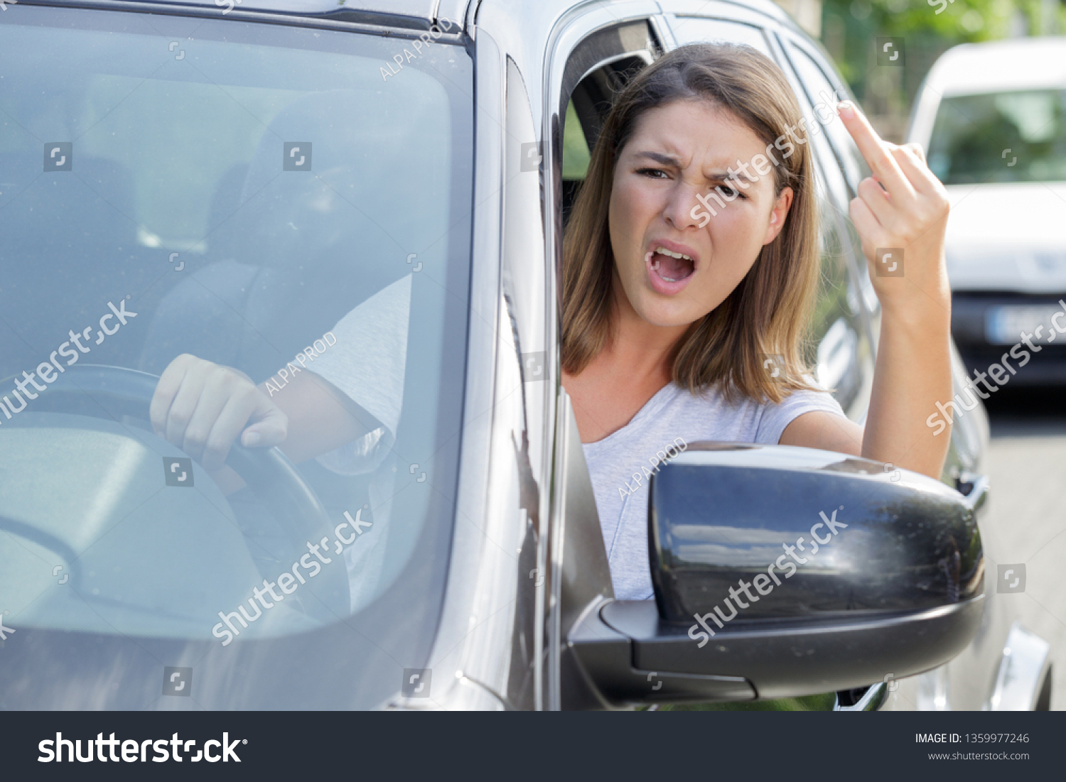 Woman Shows Obscene Gesture Car Stock Photo 1359977246 | Shutterstock