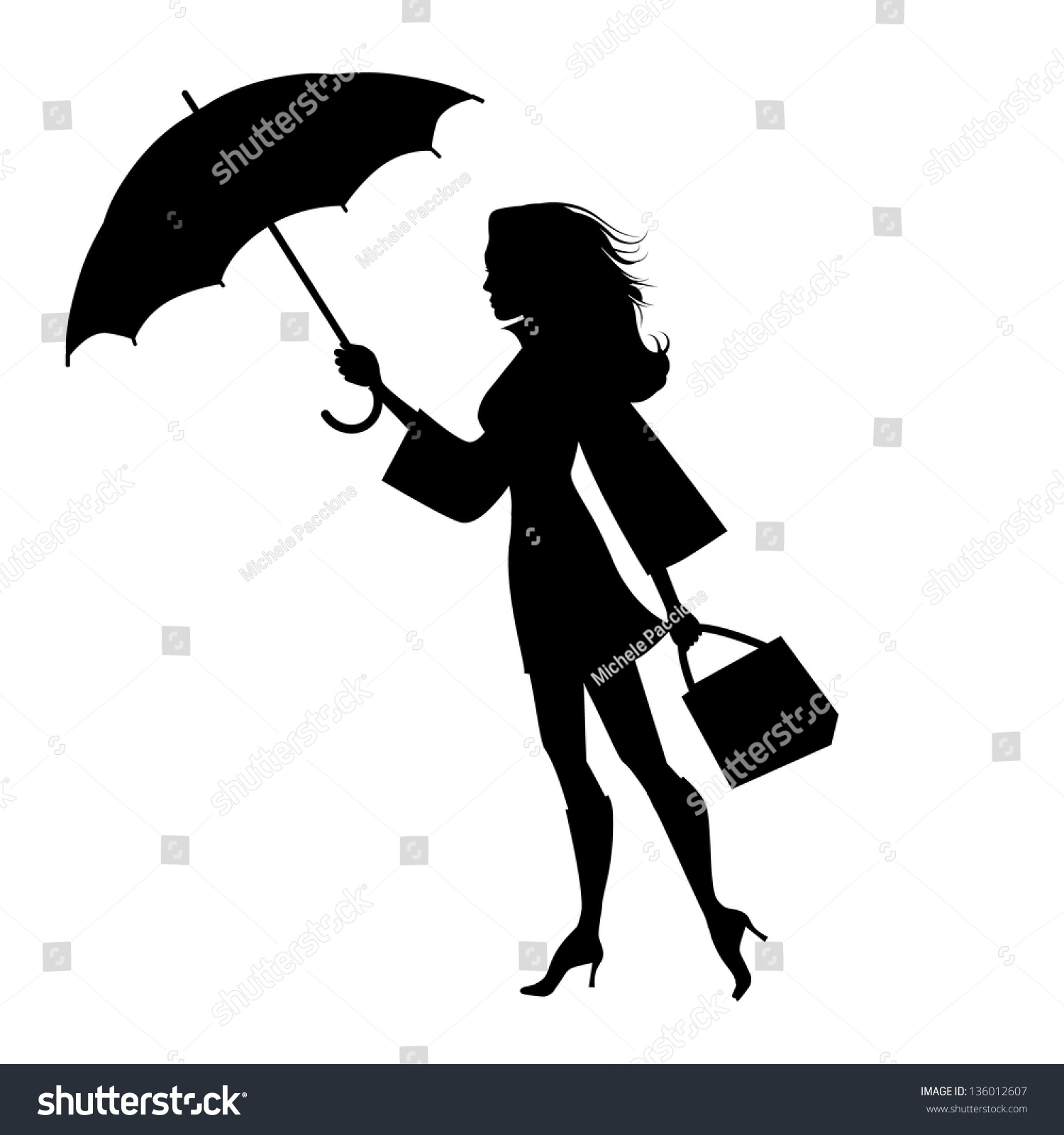 Трафарет женщины с зонтом