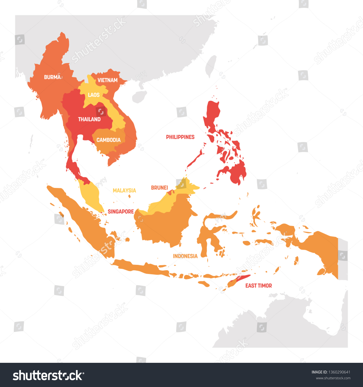 Southeast Asia Region Map Countries Southeastern Stock Vector Royalty Stock Vector Southeast Asia Region Map Of Countries In Southeastern Asia Vector Illustration 1360290641