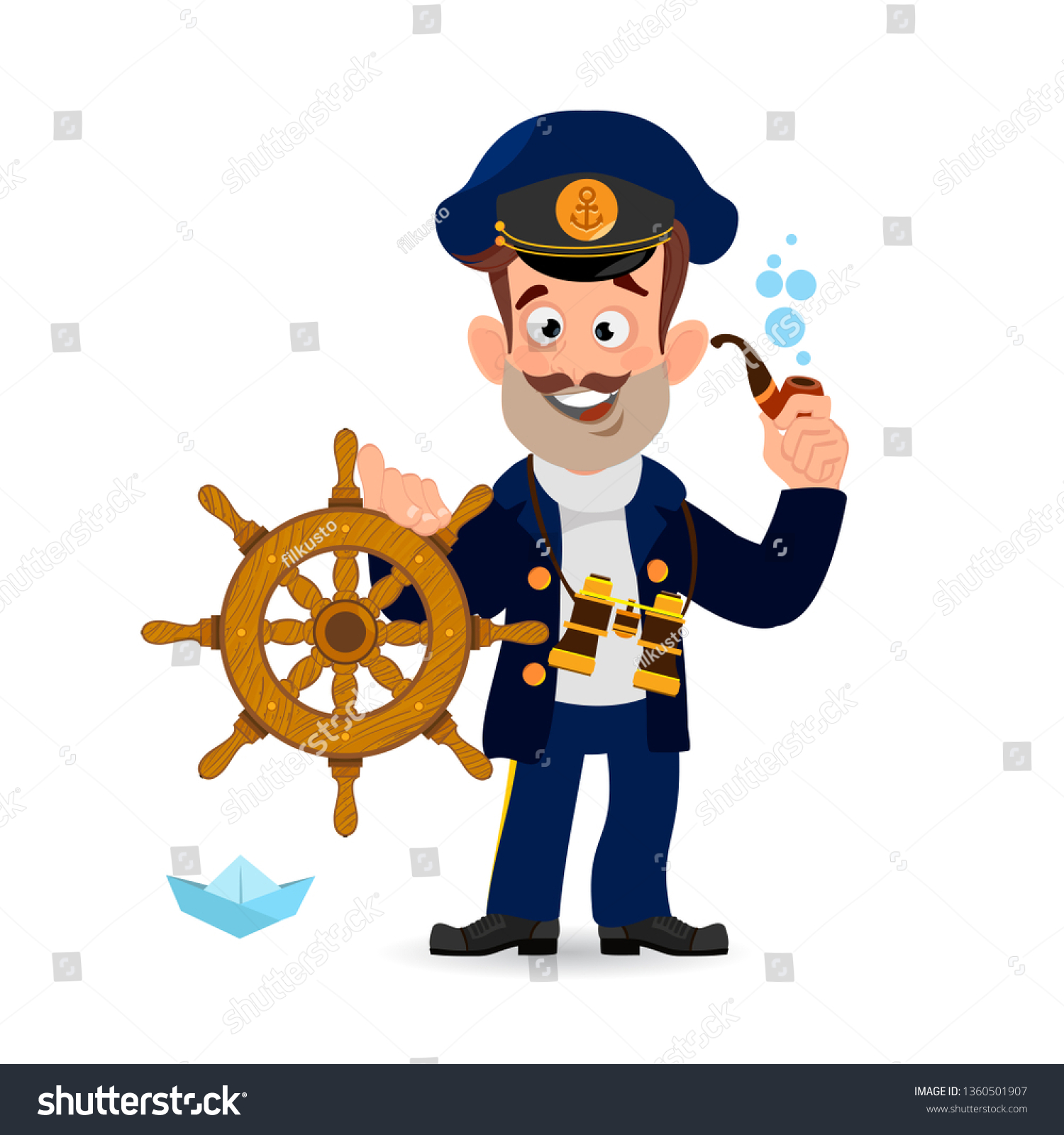 Captain Holds Steering Wheel Vector Illustration Stock Vector (Royalty ...