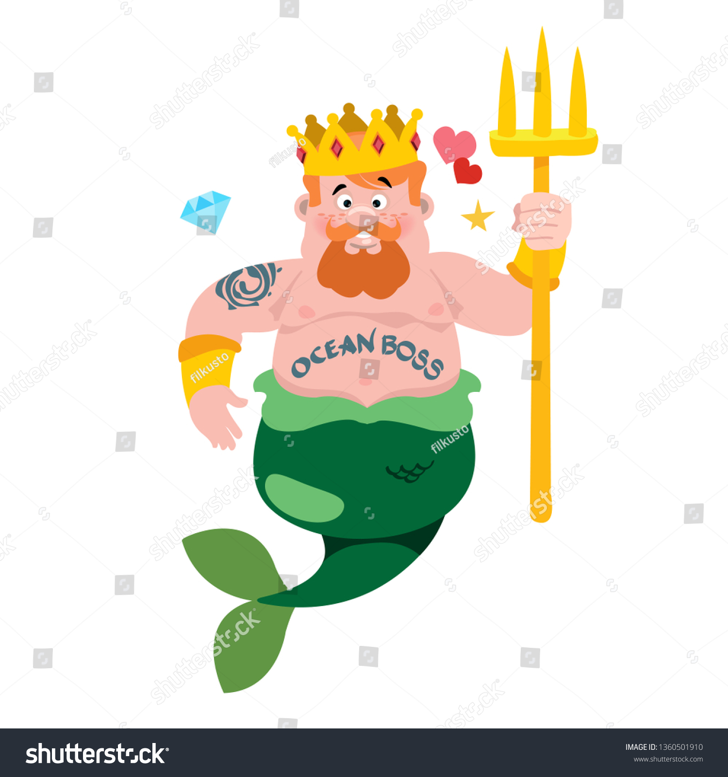 Neptune Fairytale Character King Sea Vector Stock Vector (Royalty Free ...