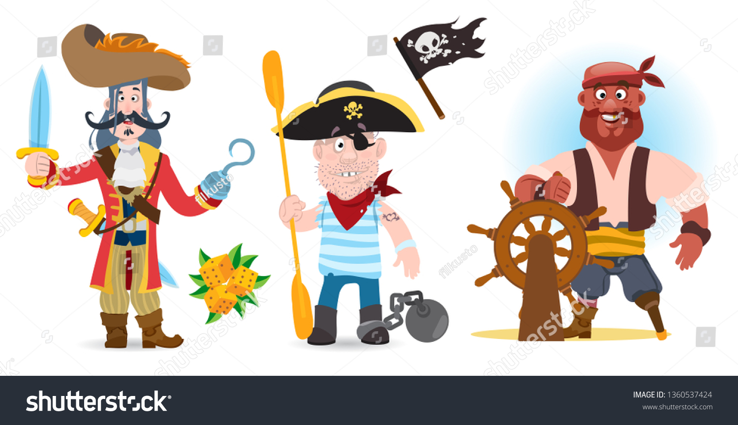 Set Pirate Characters Vector Illustration Isolated Stock Vector ...