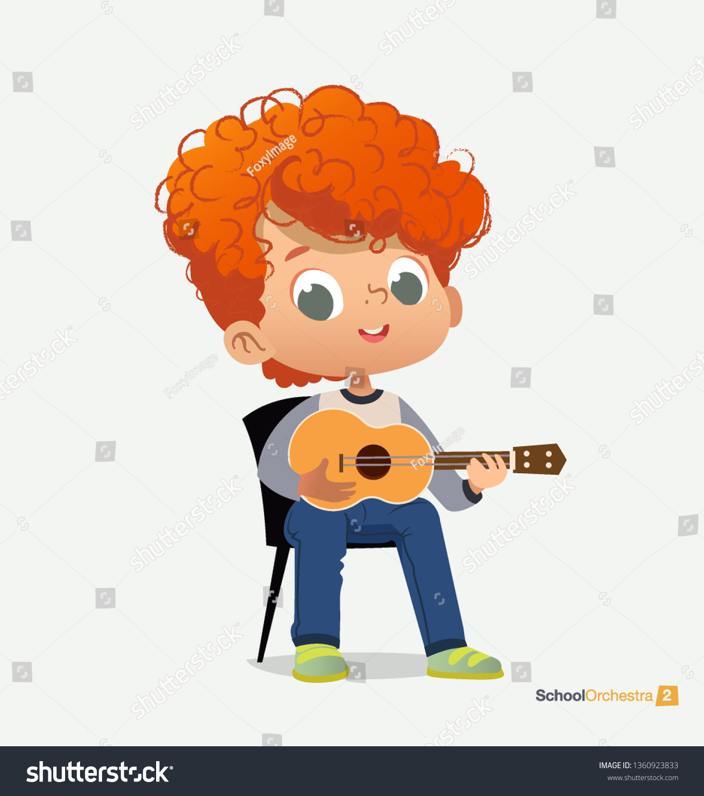 Curly Redhaired Boy Sit On Chair Stock Vector (Royalty Free) 1360923833 ...