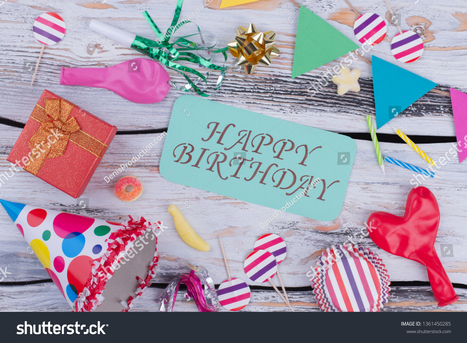 Happy Birthday Background Colorful Party Supplies Stock Photo ...