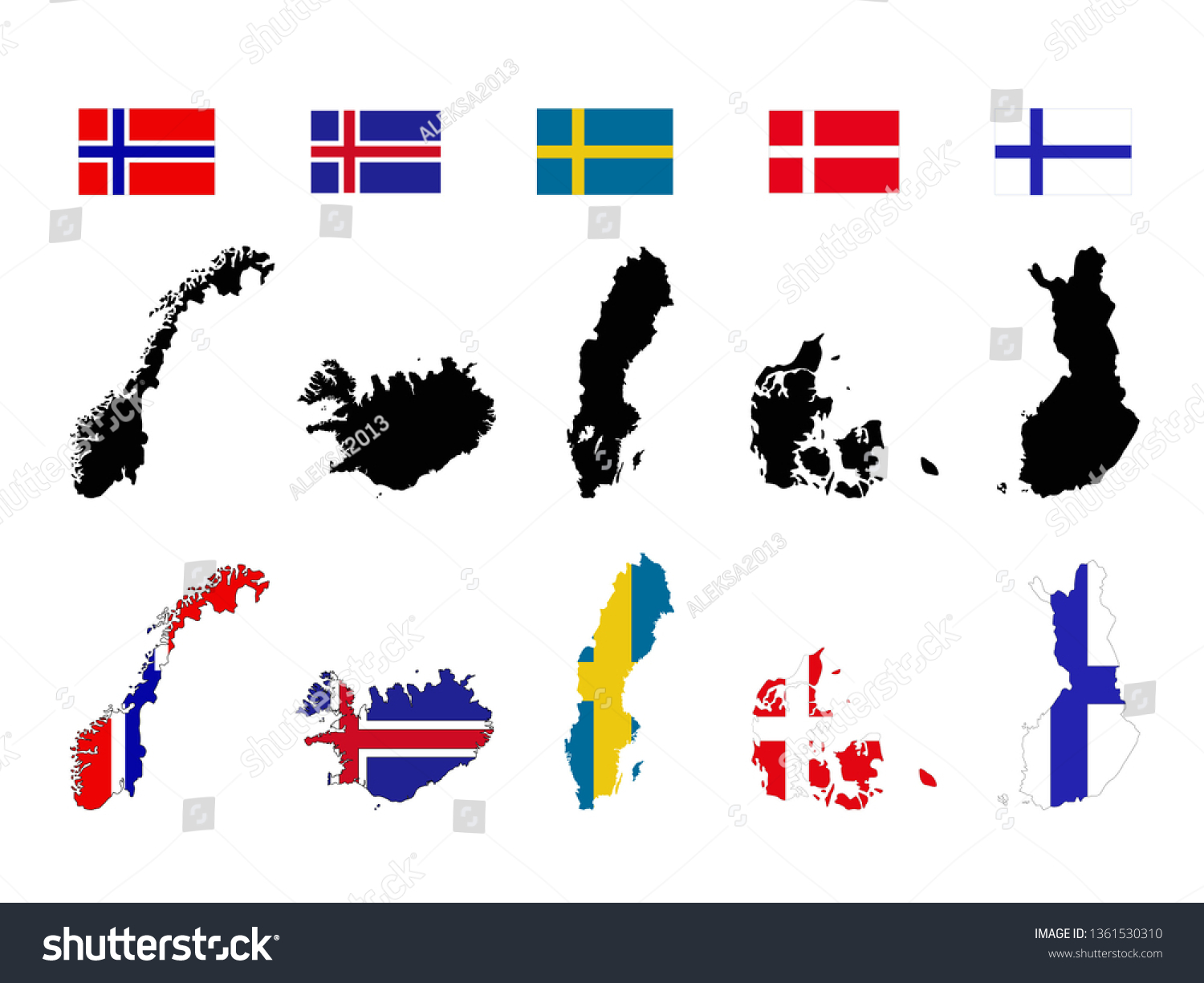 Vector Illustration Nordic Countries Maps Flags Stock Vector (Royalty ...