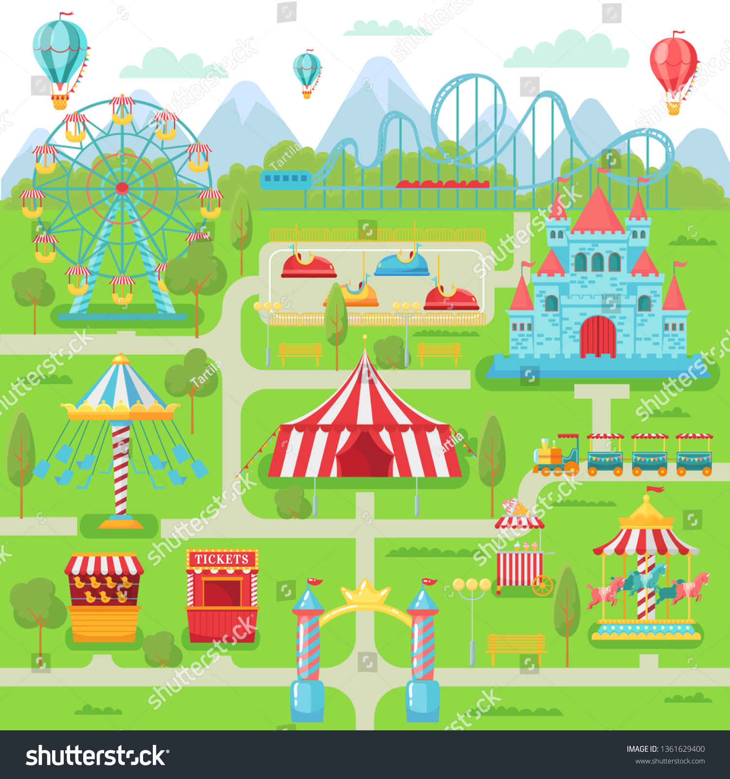 Amusement Park Map Family Entertainment Festival Stock Vector (Royalty ...