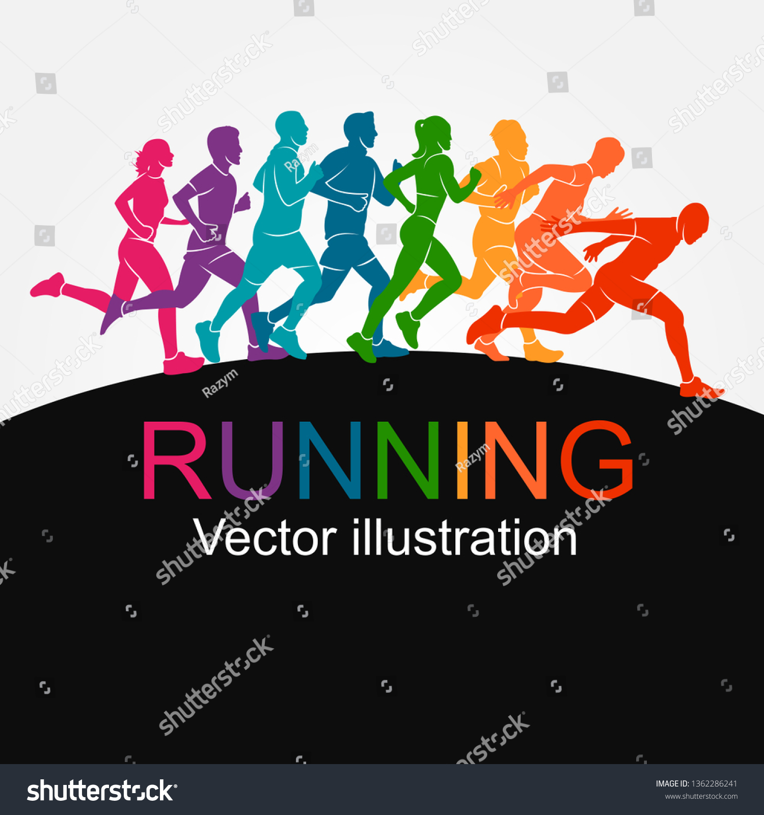 Running Marathon People Run Colorful Poster Stock Vector (Royalty Free ...