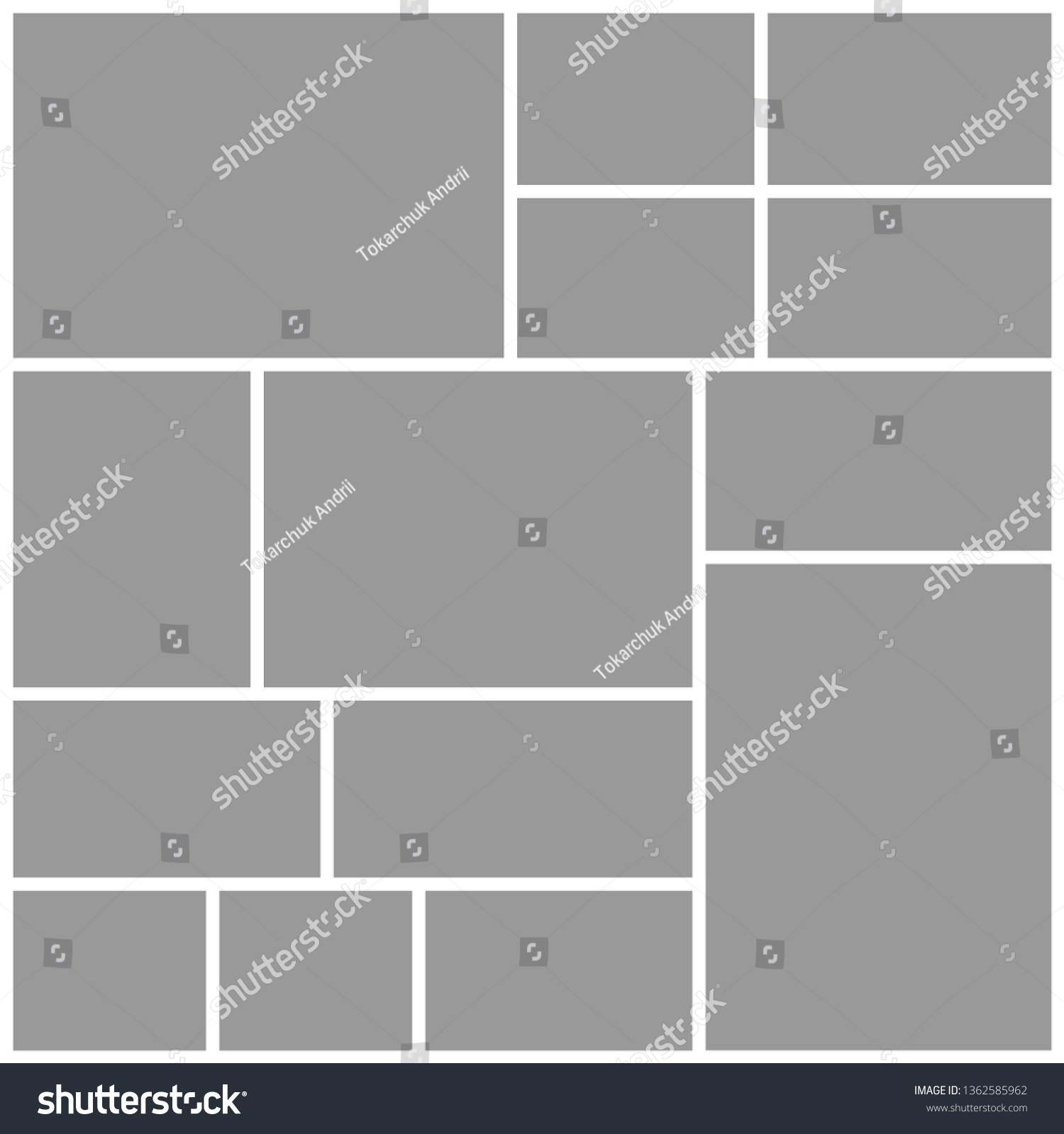 Templates Collage Fourteen Frames Photos Parts Stock Vector (Royalty ...