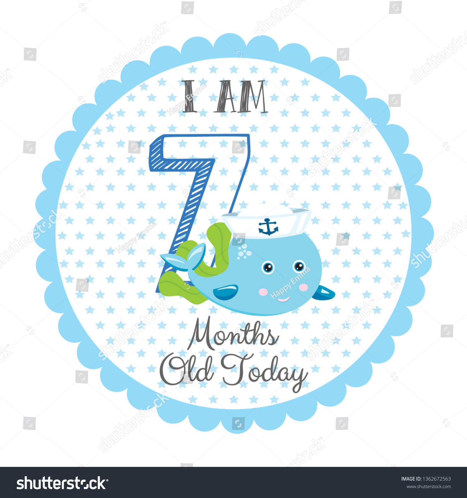 Sevem Months Old Baby Milestone Card Stock Vector (Royalty Free ...