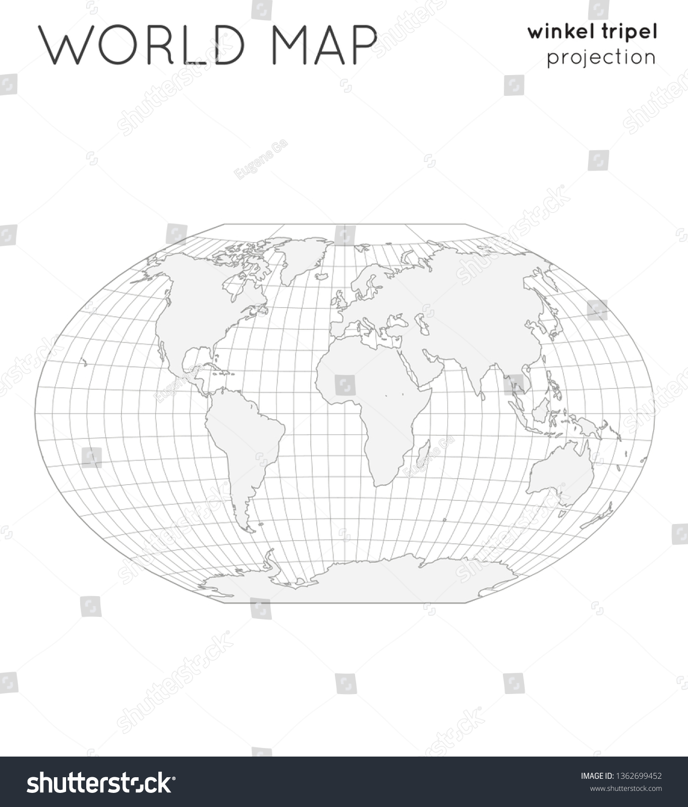 World Map Globe Winkel Tripel Projection Stock Vector Royalty Free   Stock Vector World Map Globe In Winkel Tripel Projection With Graticule Lines Style Outline Vector 1362699452 