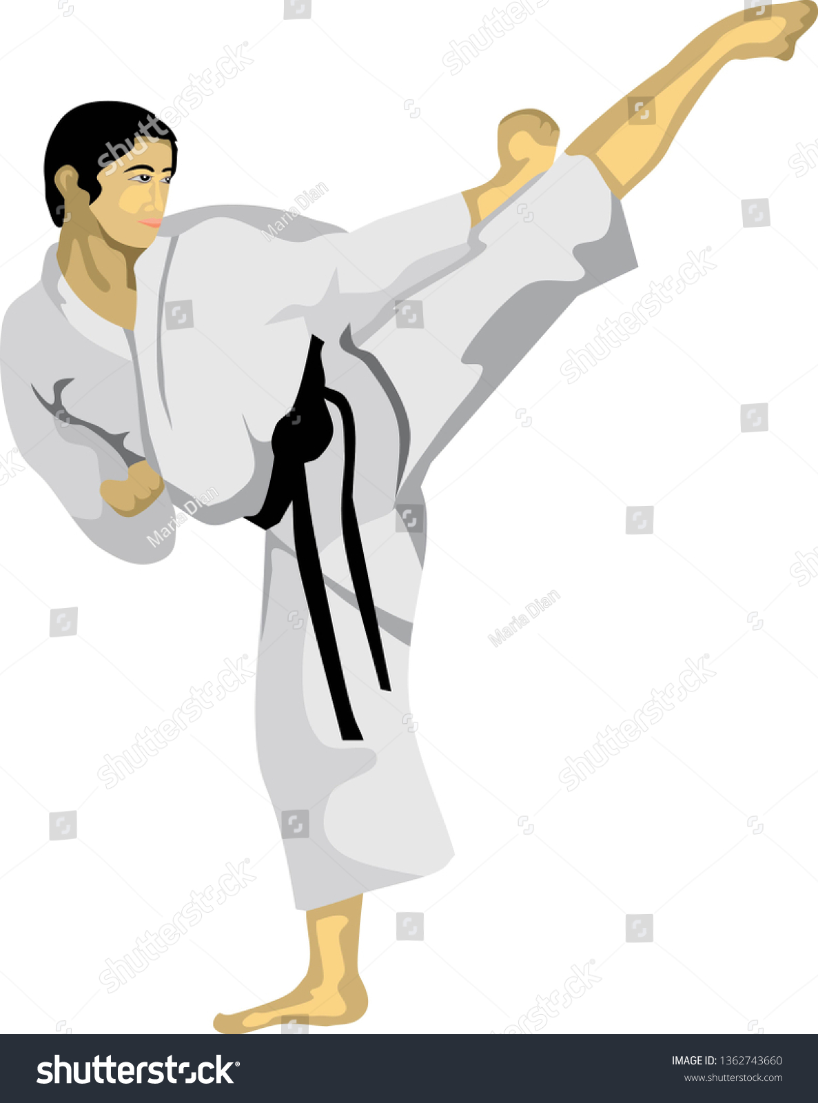 Side Kick Karate Martial Art Traditional Stock Vector (Royalty Free ...