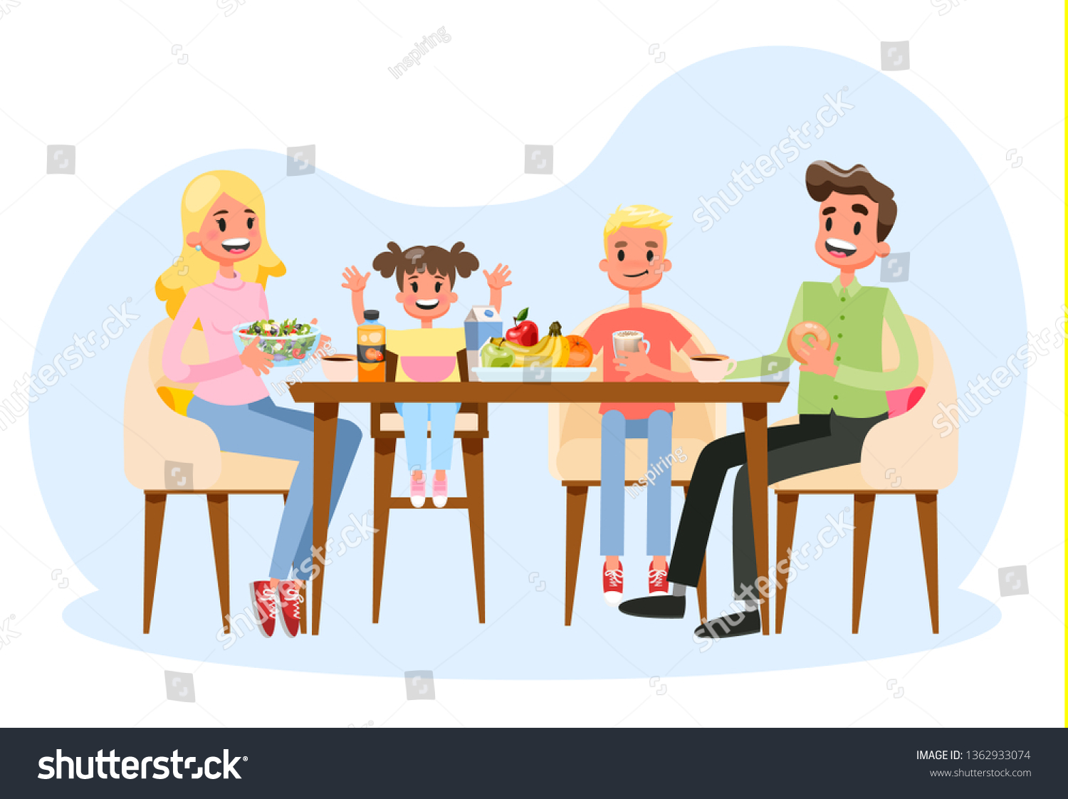 Иллюстрации семья завтракает