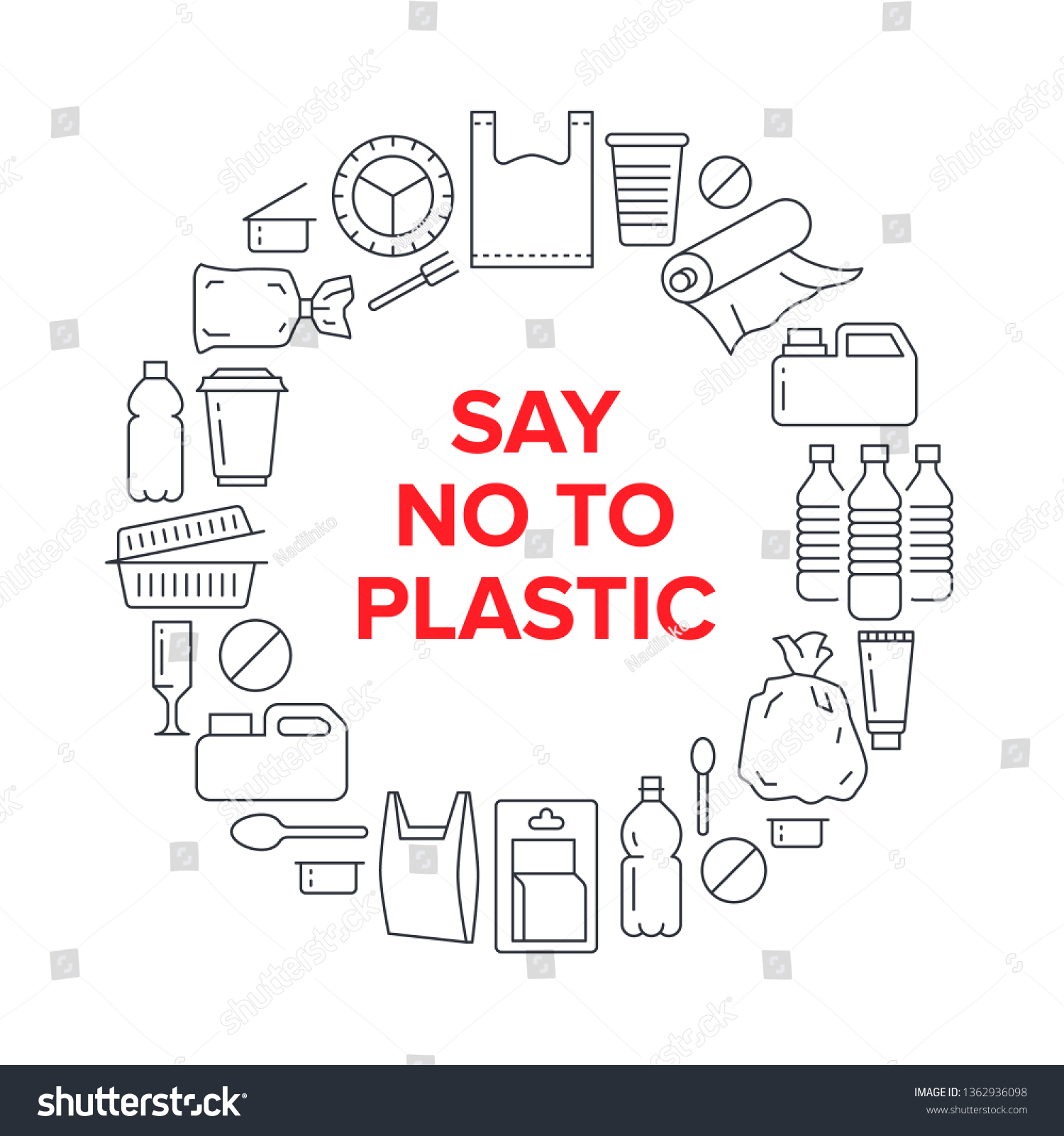 Stop Using Plastic Circle Template Flat Stock Vector (Royalty Free ...