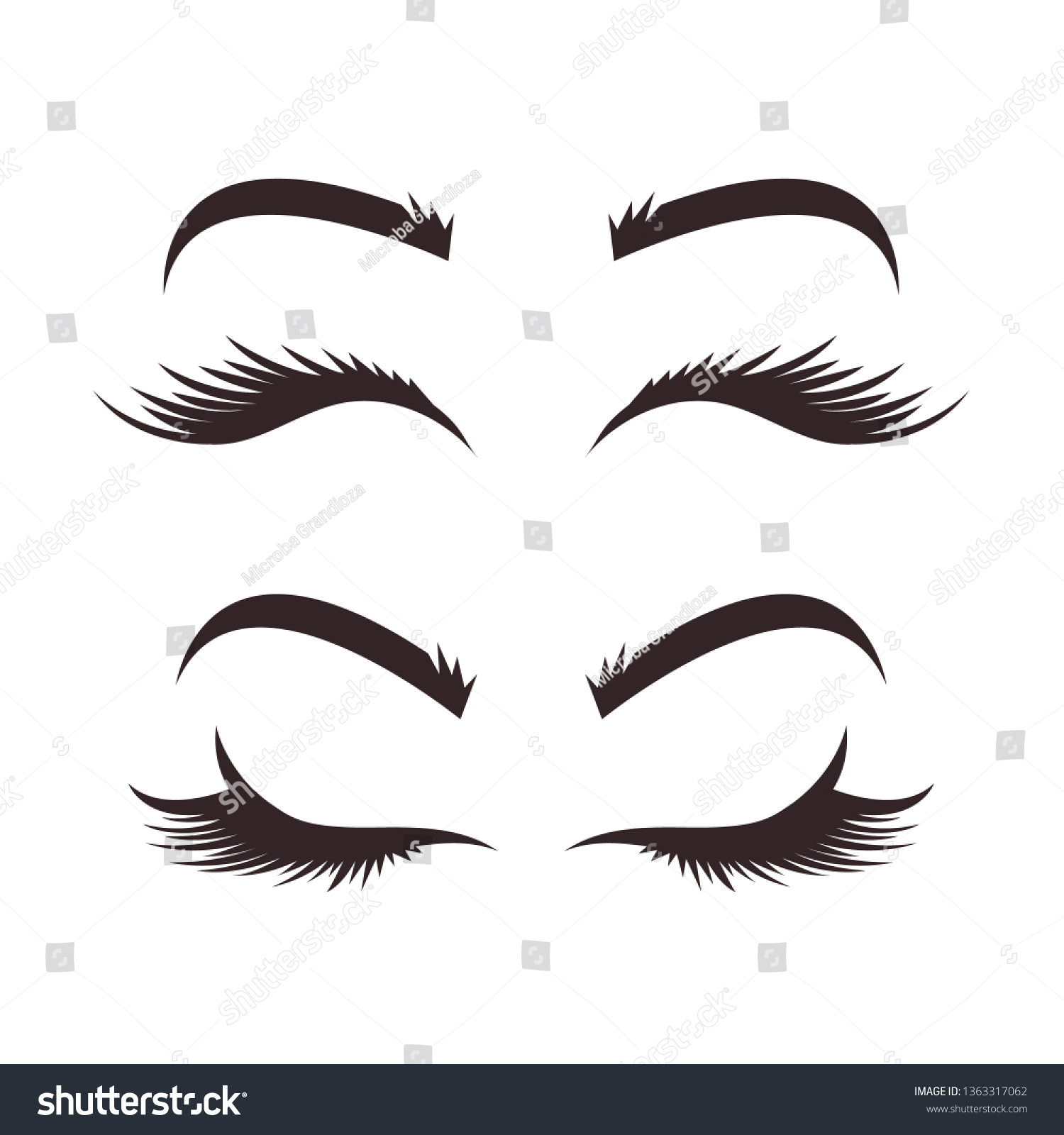 Different Types Variation Eyebrows Eyelashes Models Stock Vector ...
