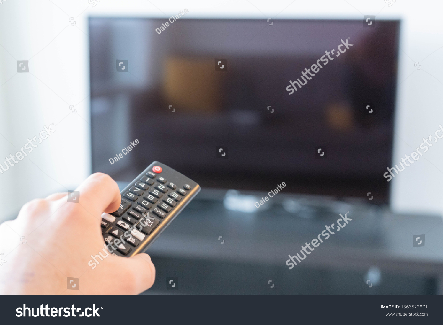 Womans Hand Pointing Remote Television Stock Photo 1363522871 ...