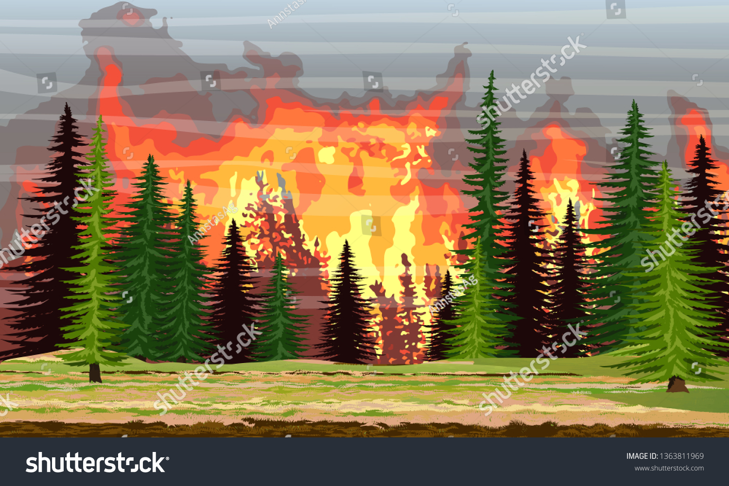 Пожар в лесу вектор