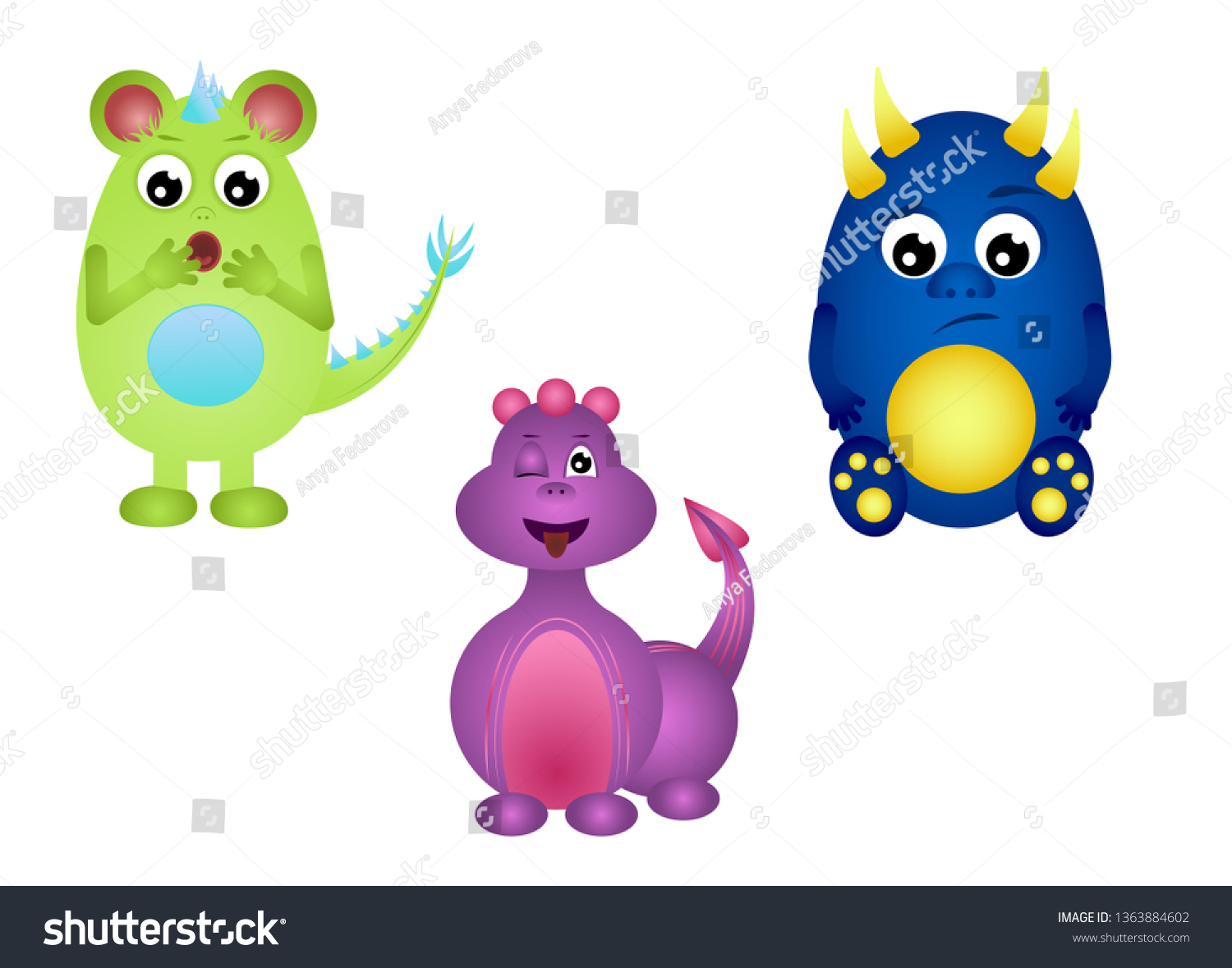 Set Cute Monsters Vector Illustration Stock Vector Royalty Free Shutterstock